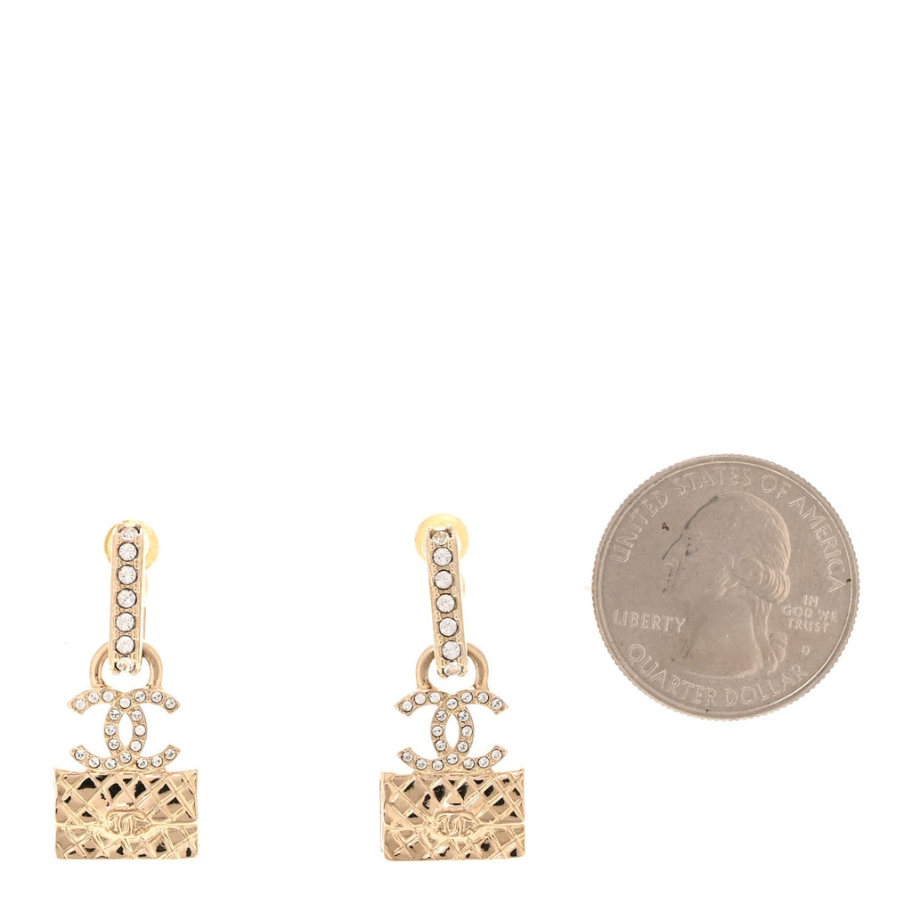 Crystal CC Quilted Flap Bag Drop Earrings Gold