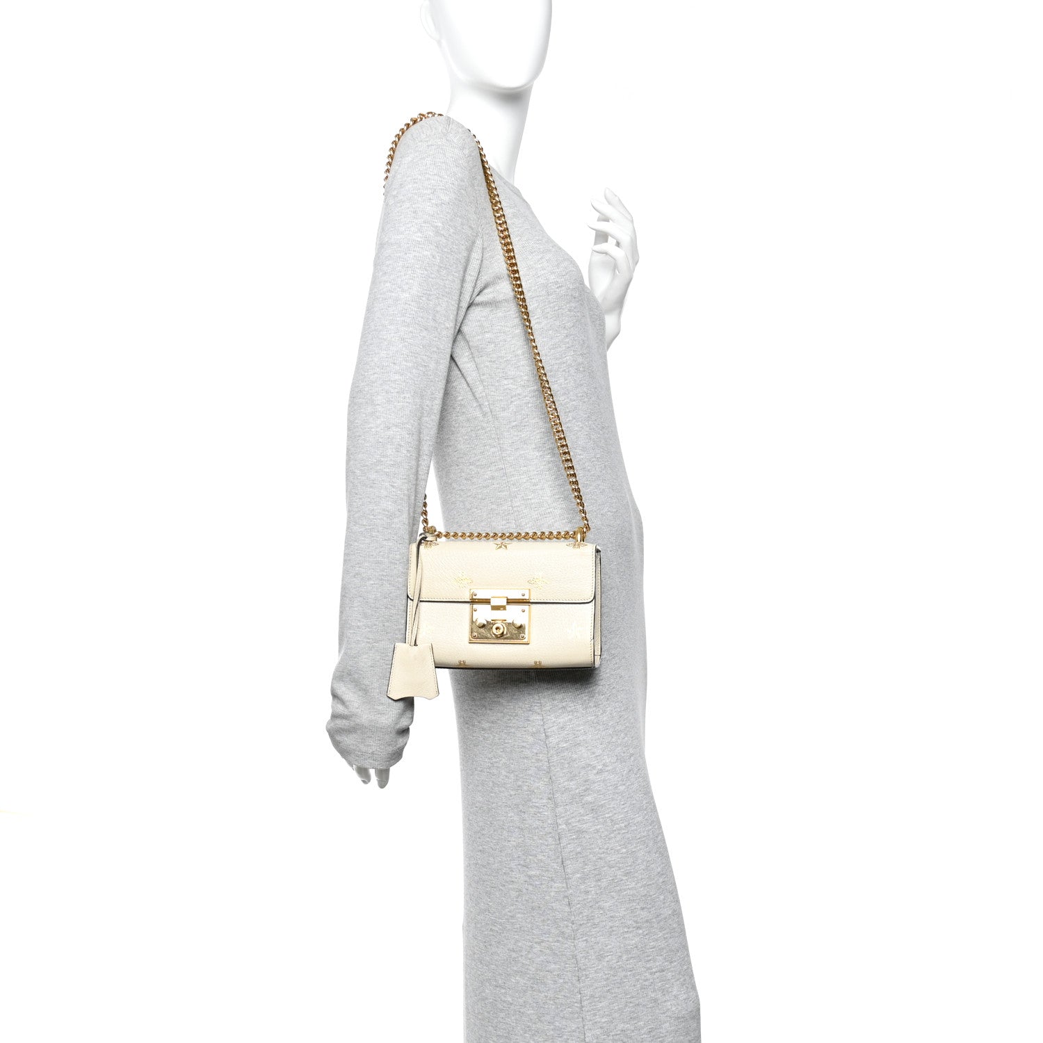 Gucci Grained Calfskin Bee Star Small Padlock Shoulder Bag White