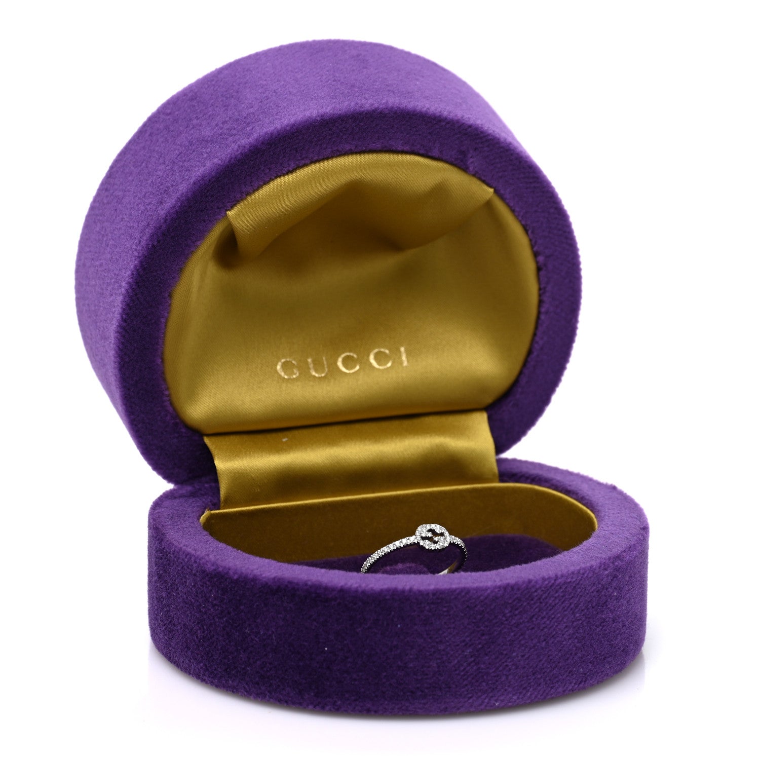 Gucci 18K White Gold Diamond Interlocking G Ring  53 6.5