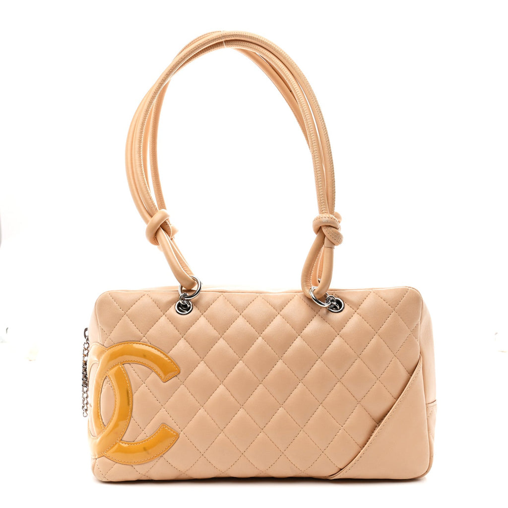 Chanel Calfskin Quilted Cambon Quilted Large Bowler Beige