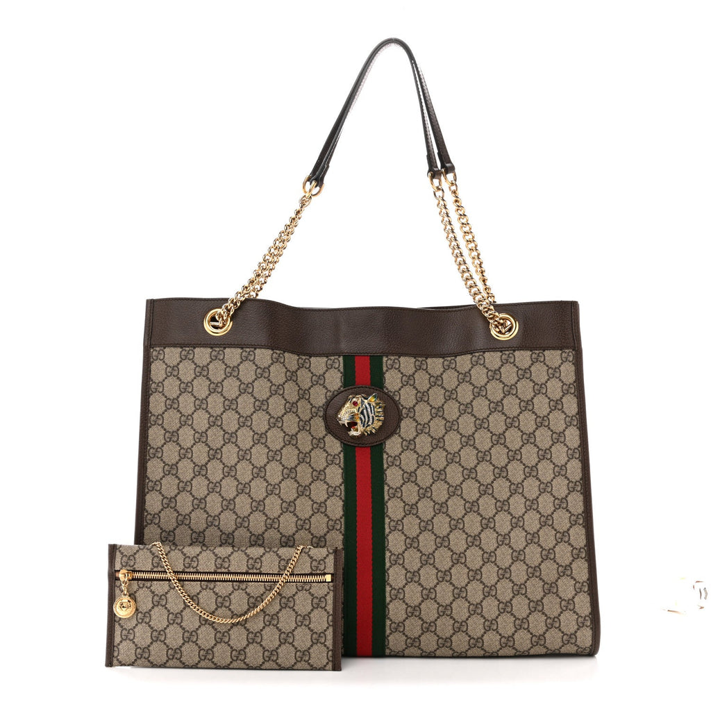 Gucci GG Supreme Monogram Large Rajah Chain Tote Beige New Acero