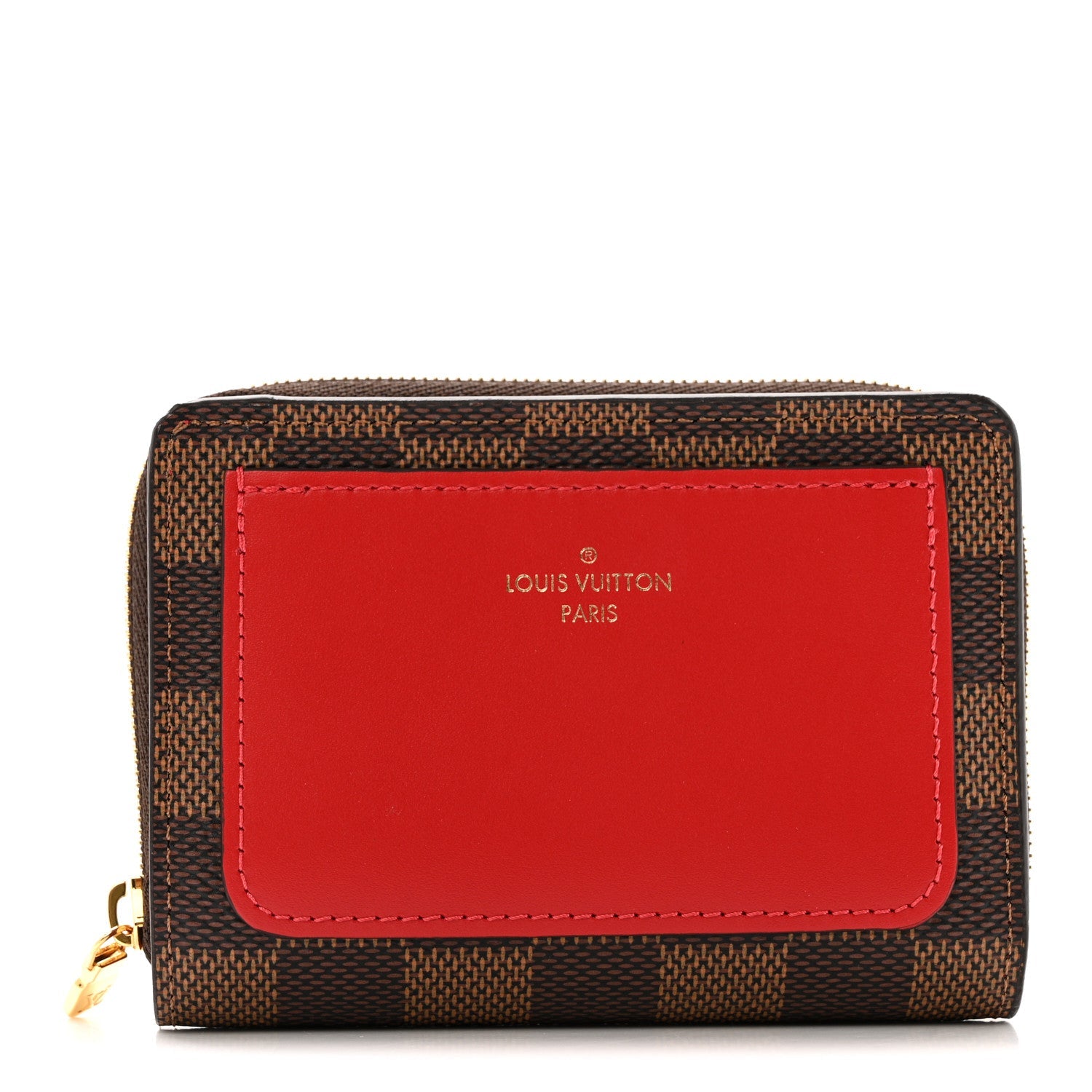 Louis Vuitton Damier Ebene Lou Zippy Compact Wallet Cerise Red