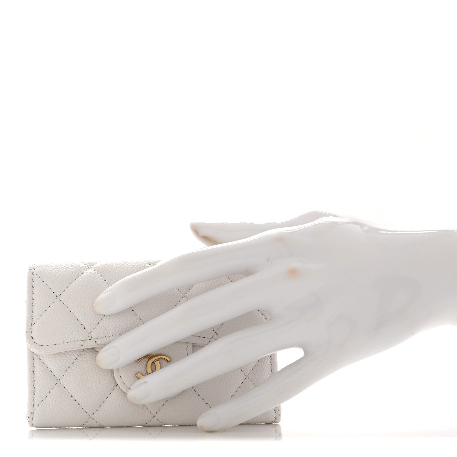 Caviar Quilted Flap Card Holder Wallet White