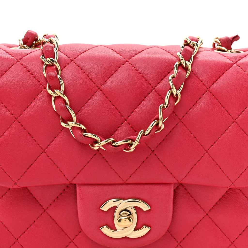 Chanel Lambskin Quilted Mini Square Flap Dark Pink