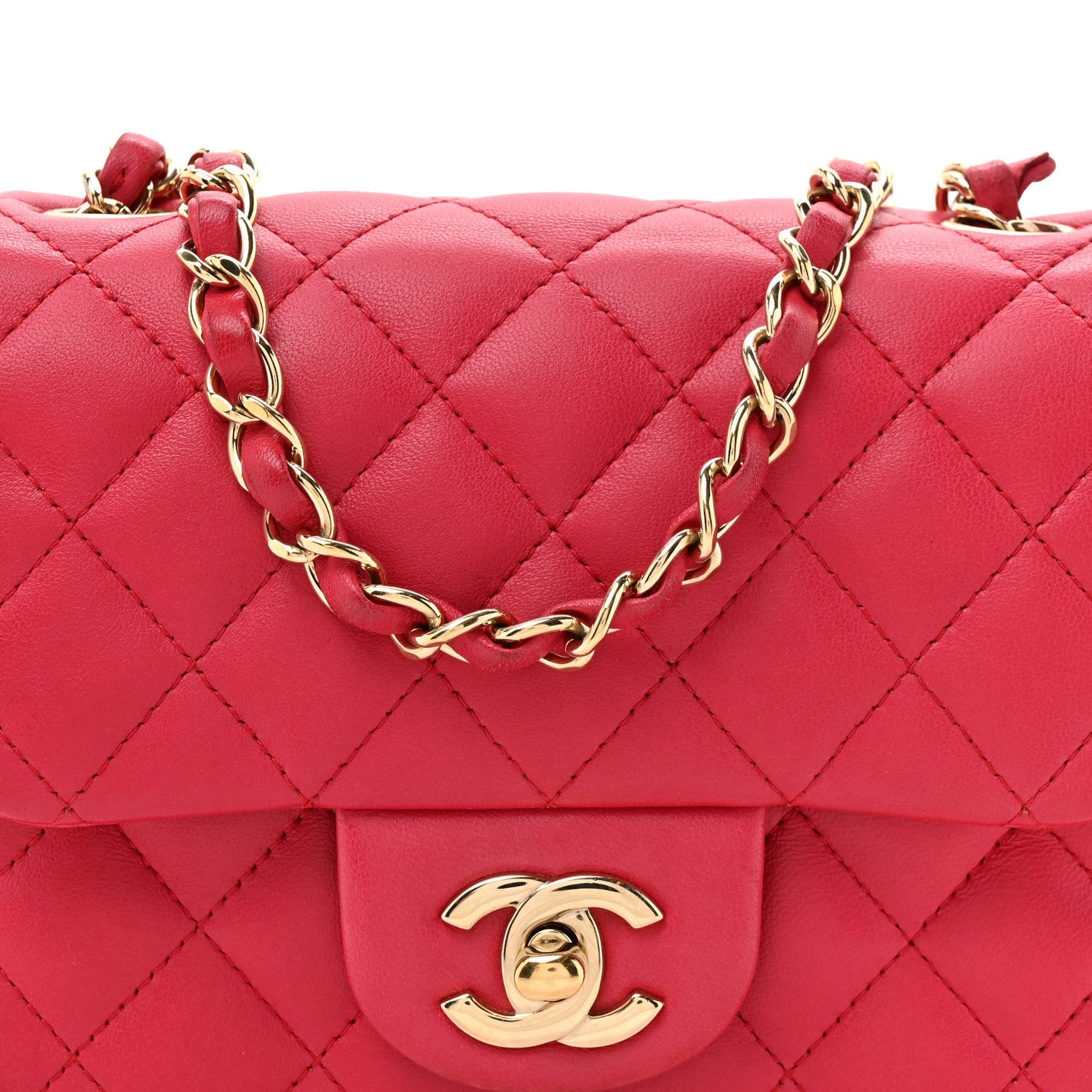 Chanel Lambskin Quilted Mini Square Flap Dark Pink