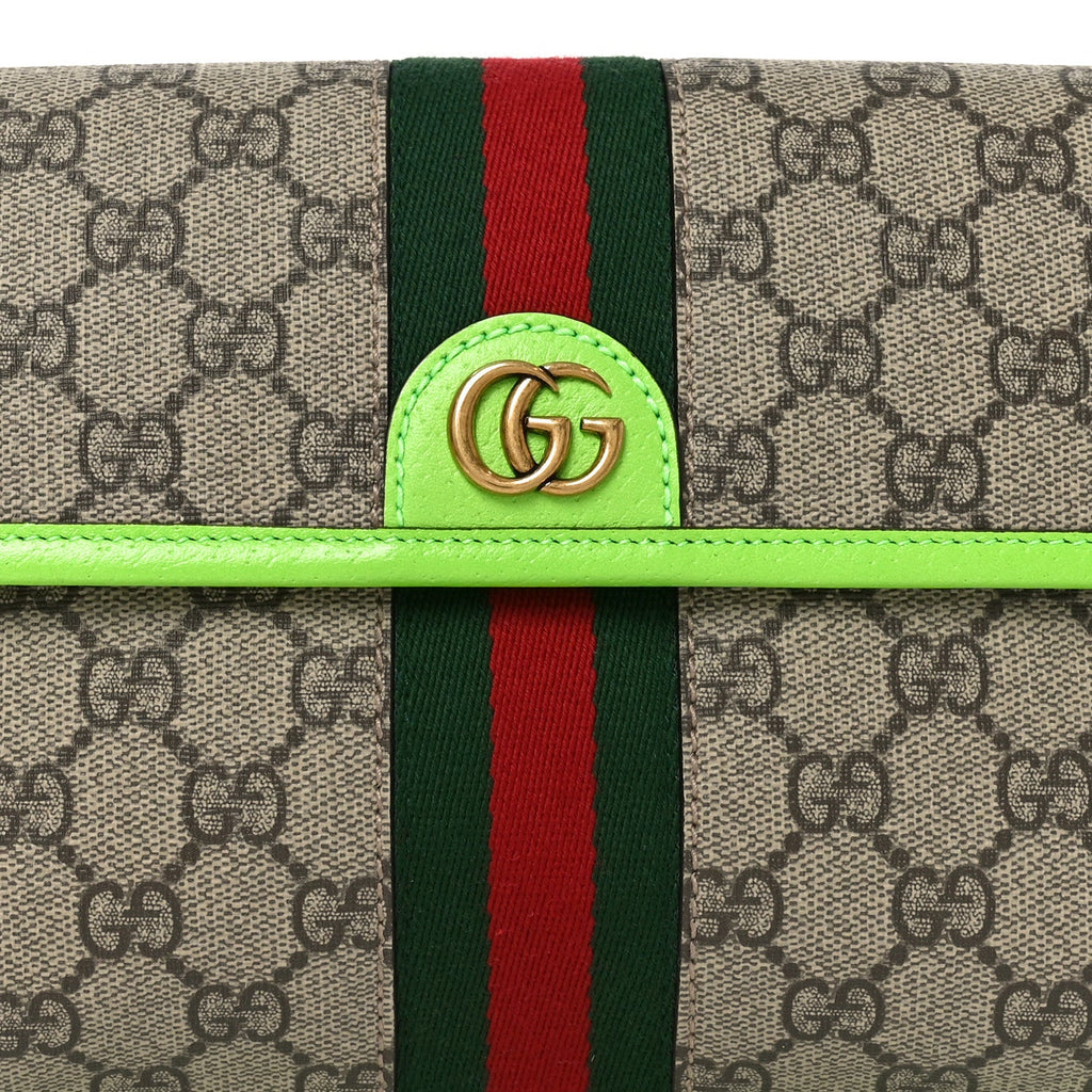 Gucci GG Supreme Monogram Web Small Ophidia Belt Bag Beige Ebony Electric Green