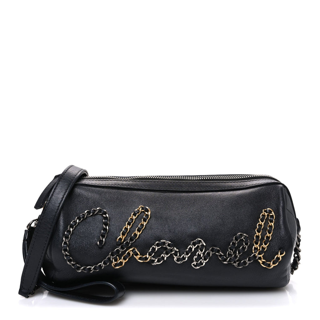 Chanel Metallic Lambskin Signe Bowling Bag Black