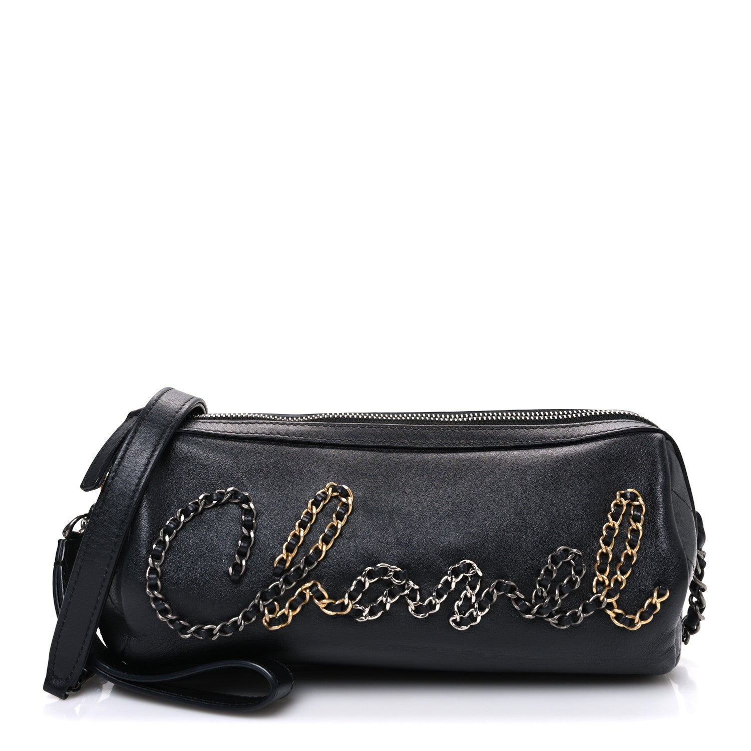 Chanel Metallic Lambskin Signe Bowling Bag Black