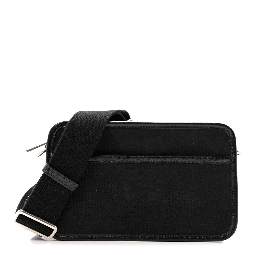 Gucci Monogram Jumbo GG Textured Dollar Calfskin Web Mini Crossbody Bag Black
