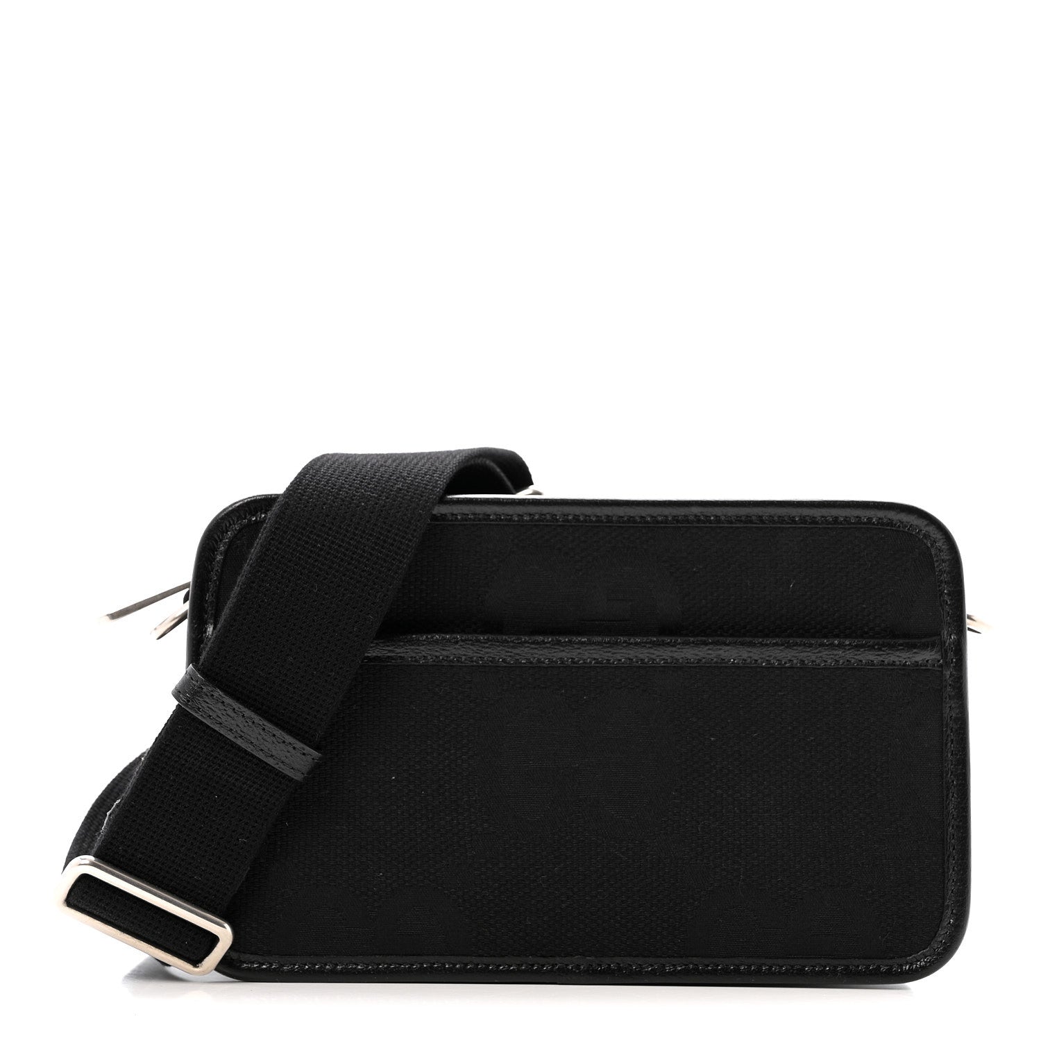 Gucci Monogram Jumbo GG Textured Dollar Calfskin Web Mini Crossbody Bag Black