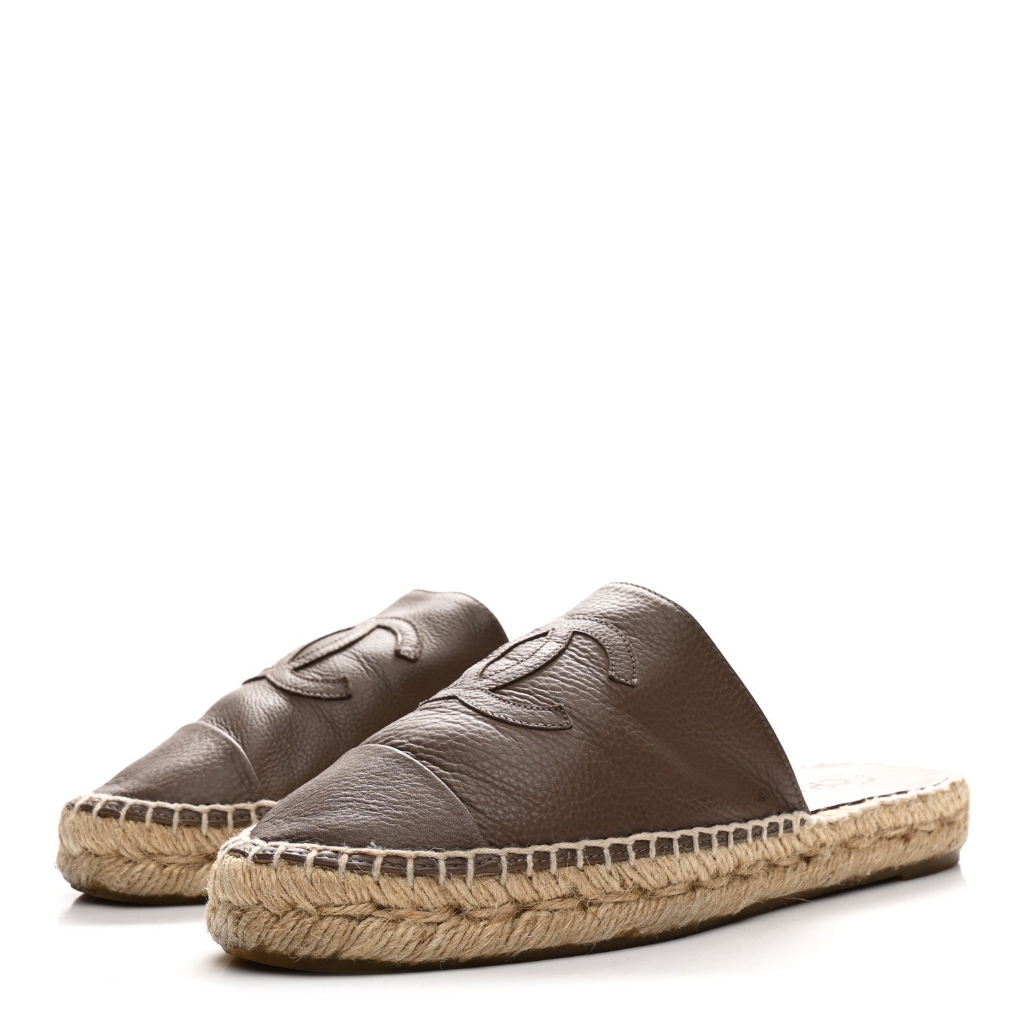 Calfskin CC Espadrille Mules 36 Dark Beige