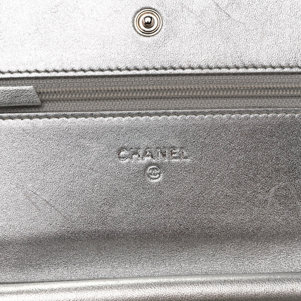 Chanel Metallic Lambskin Quilted Wallet On Chain WOC Silver