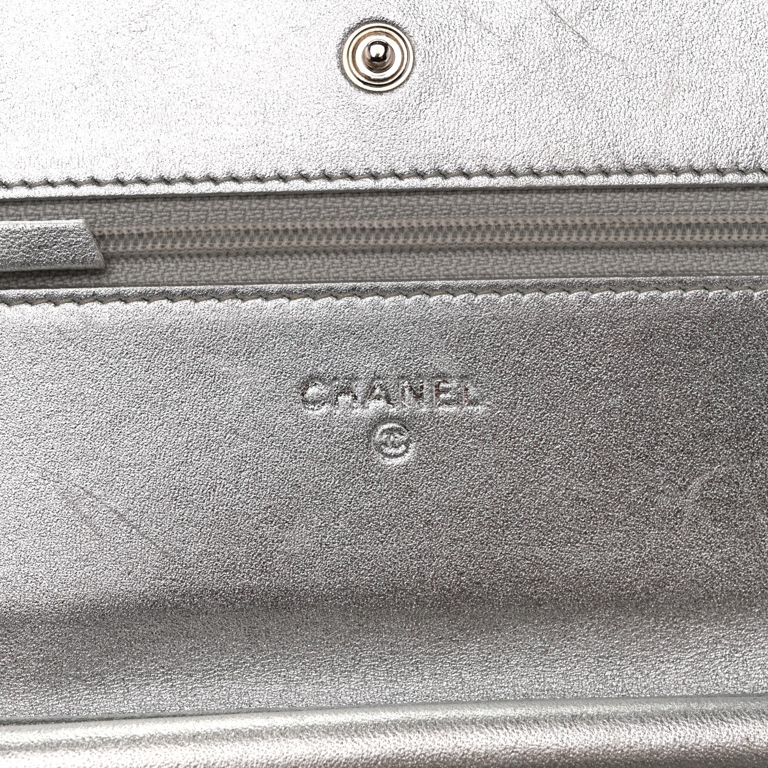 Chanel Metallic Lambskin Quilted Wallet On Chain WOC Silver
