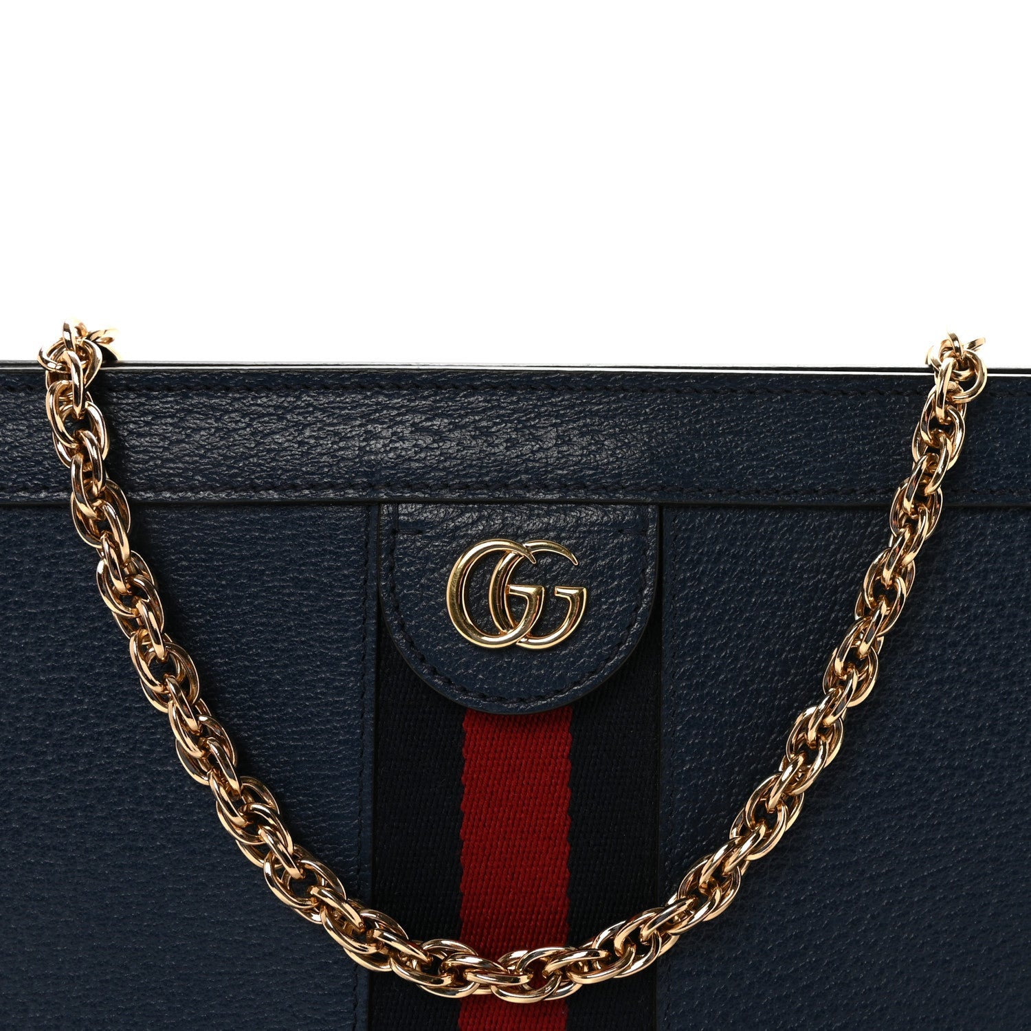 Gucci Textured Calfskin Web Medium Ophidia Chain Shoulder Bag Blue Agata
