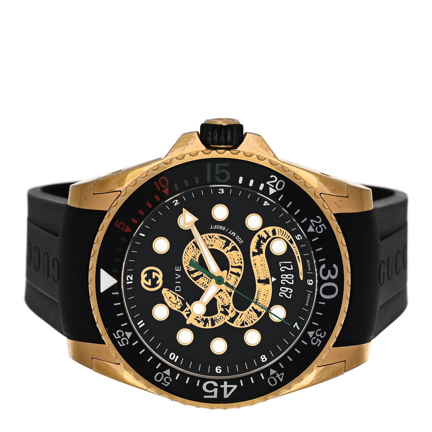 Gucci Stainless Steel Rubber 45mm Dive Snake Quartz Watch Black