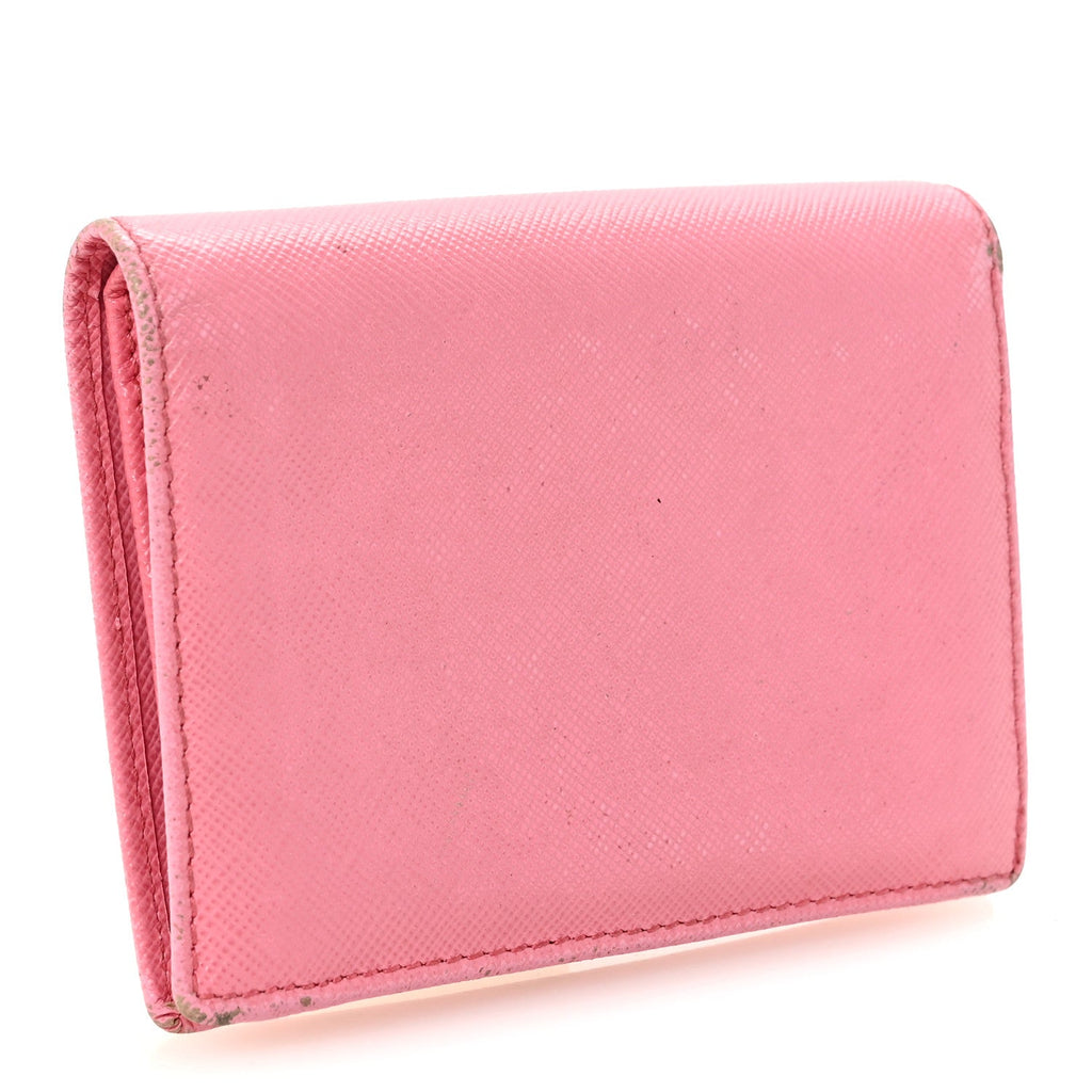 Prada Saffiano Metal Compact Snap Bi-Fold Wallet Geranio