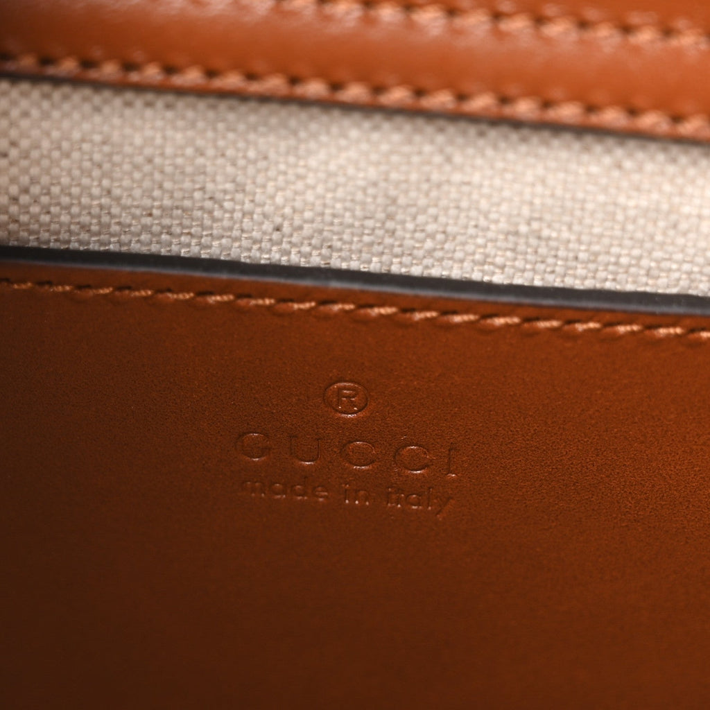 Gucci New Canvas Charisma Calfskin Crystal GG Monogram Mini Diana Tote Bag Camel Ebony