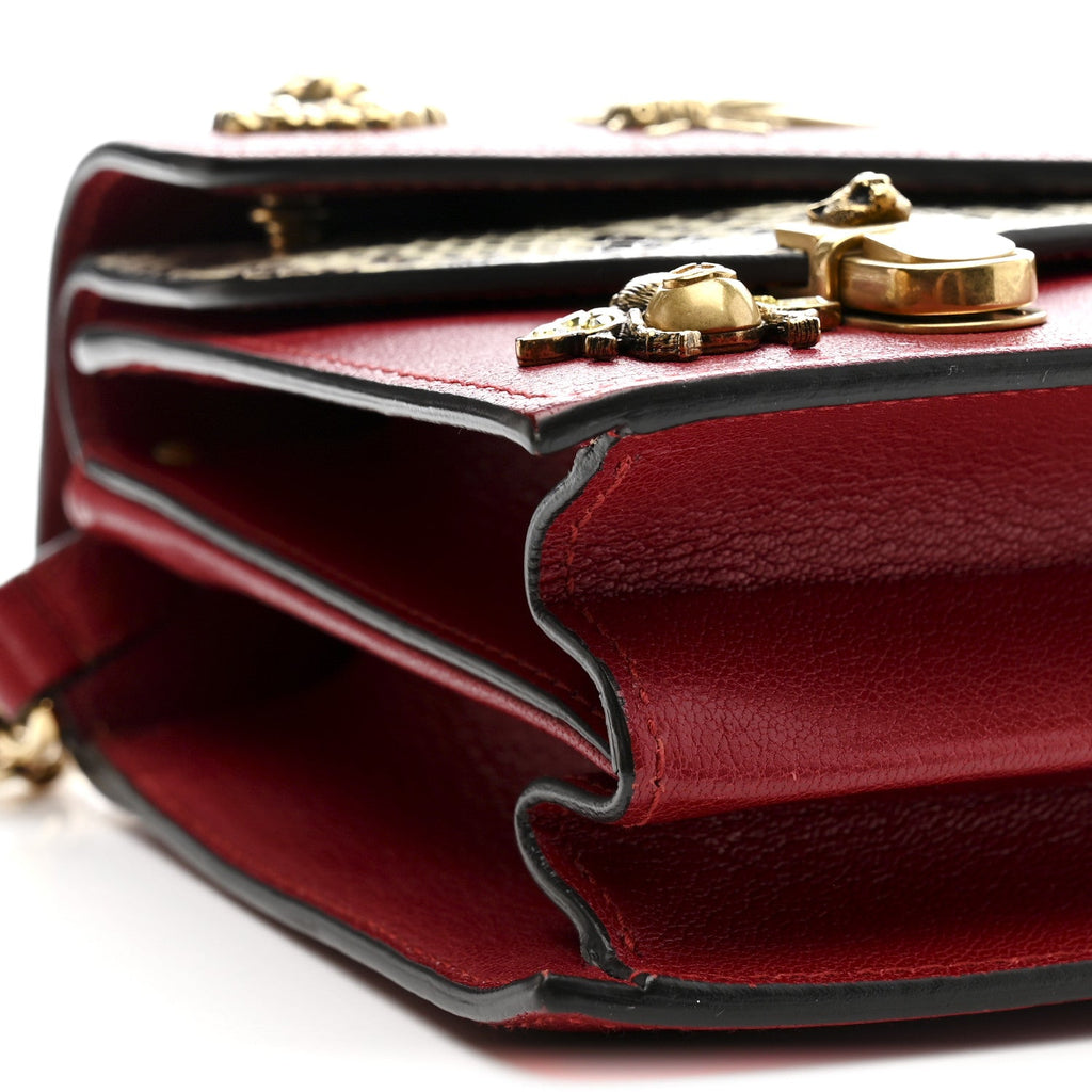 Gucci Calfskin Snakeskin Studded Small Ottilia Top Handle Bag Hibiscus Red