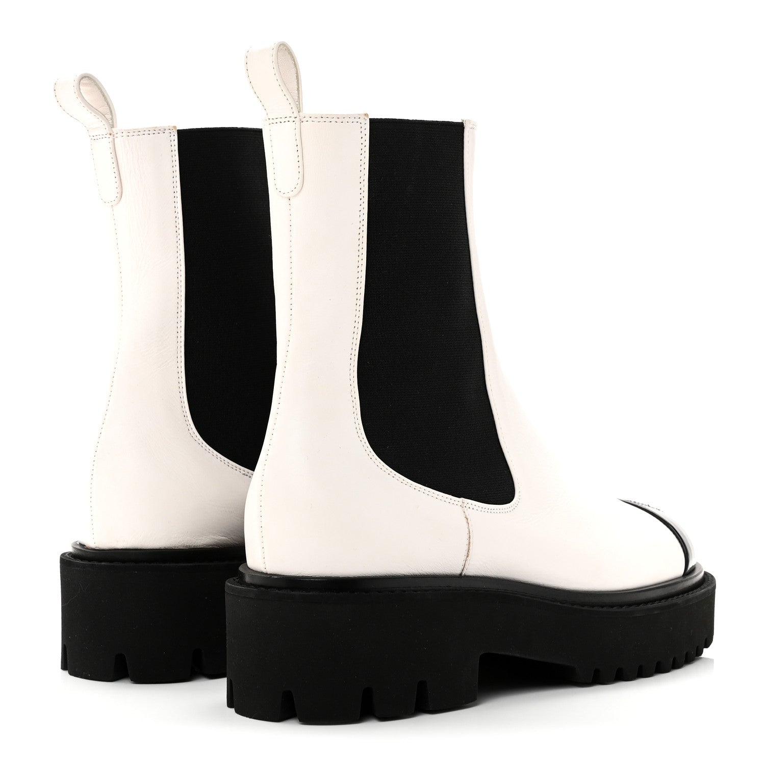 Patent Calfskin Cap Toe CC Ankle Boots 39 White Black