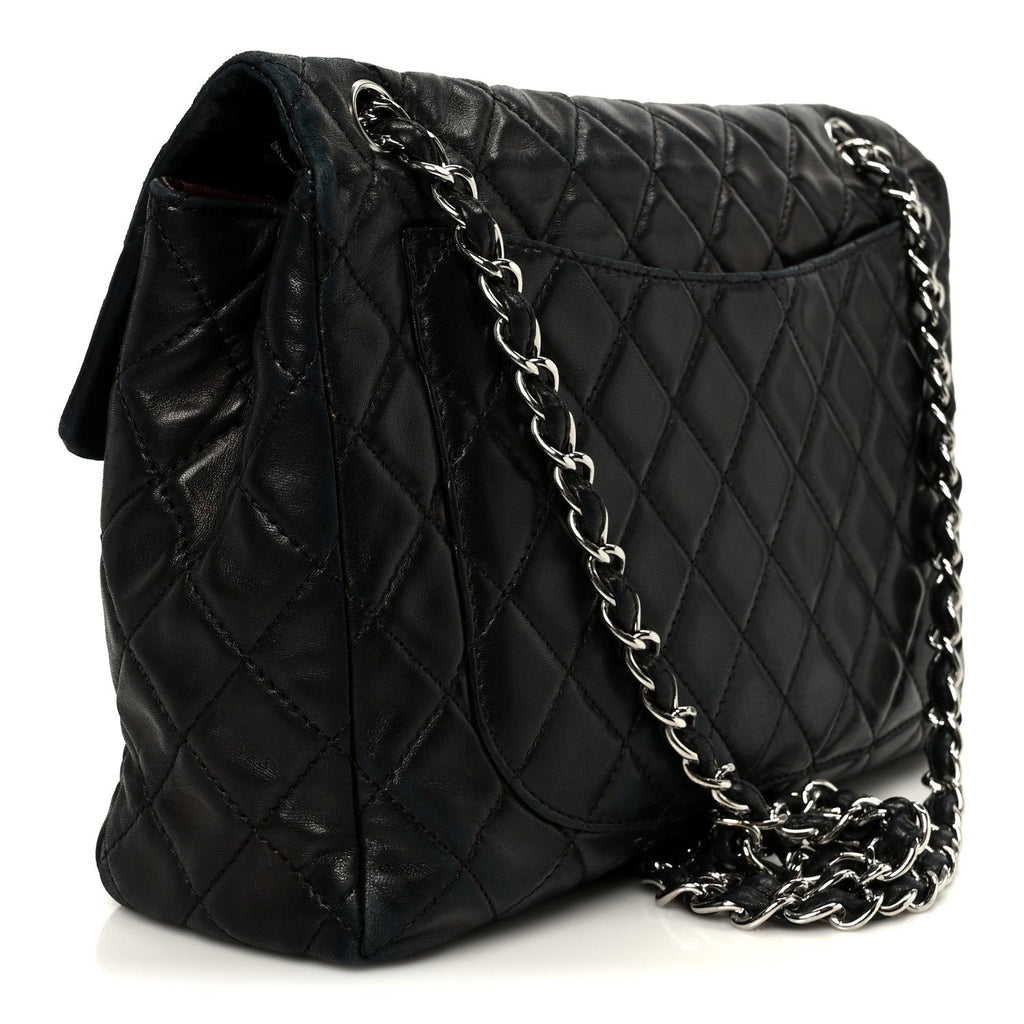Chanel Washed Lambskin Quilted Maxi Single Flap Black