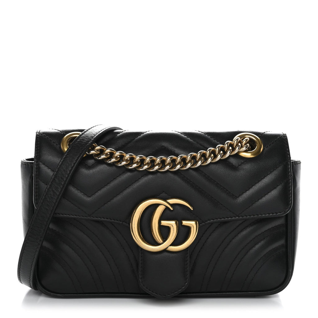 Gucci Calfskin Matelasse Mini GG Marmont Shoulder Bag Black