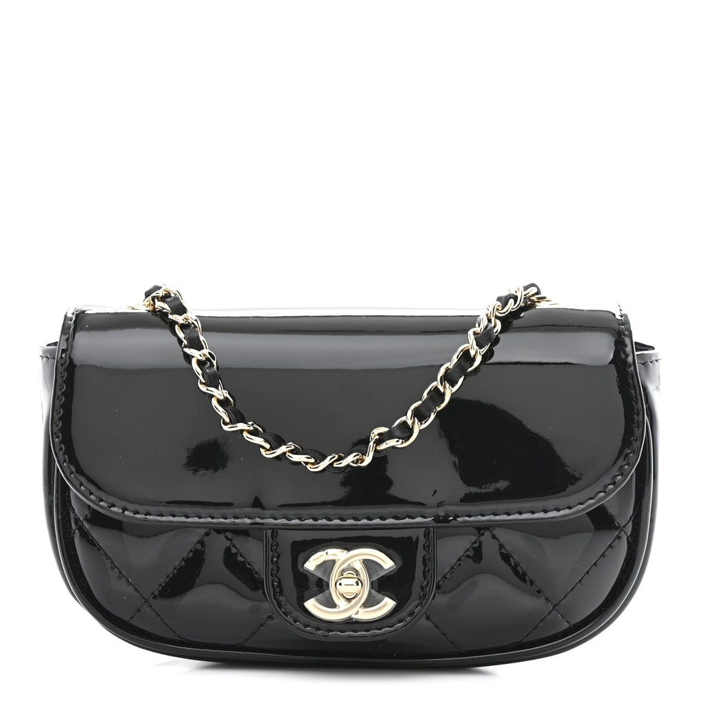 Chanel Patent Calfskin Quilted Mini Clutch Black