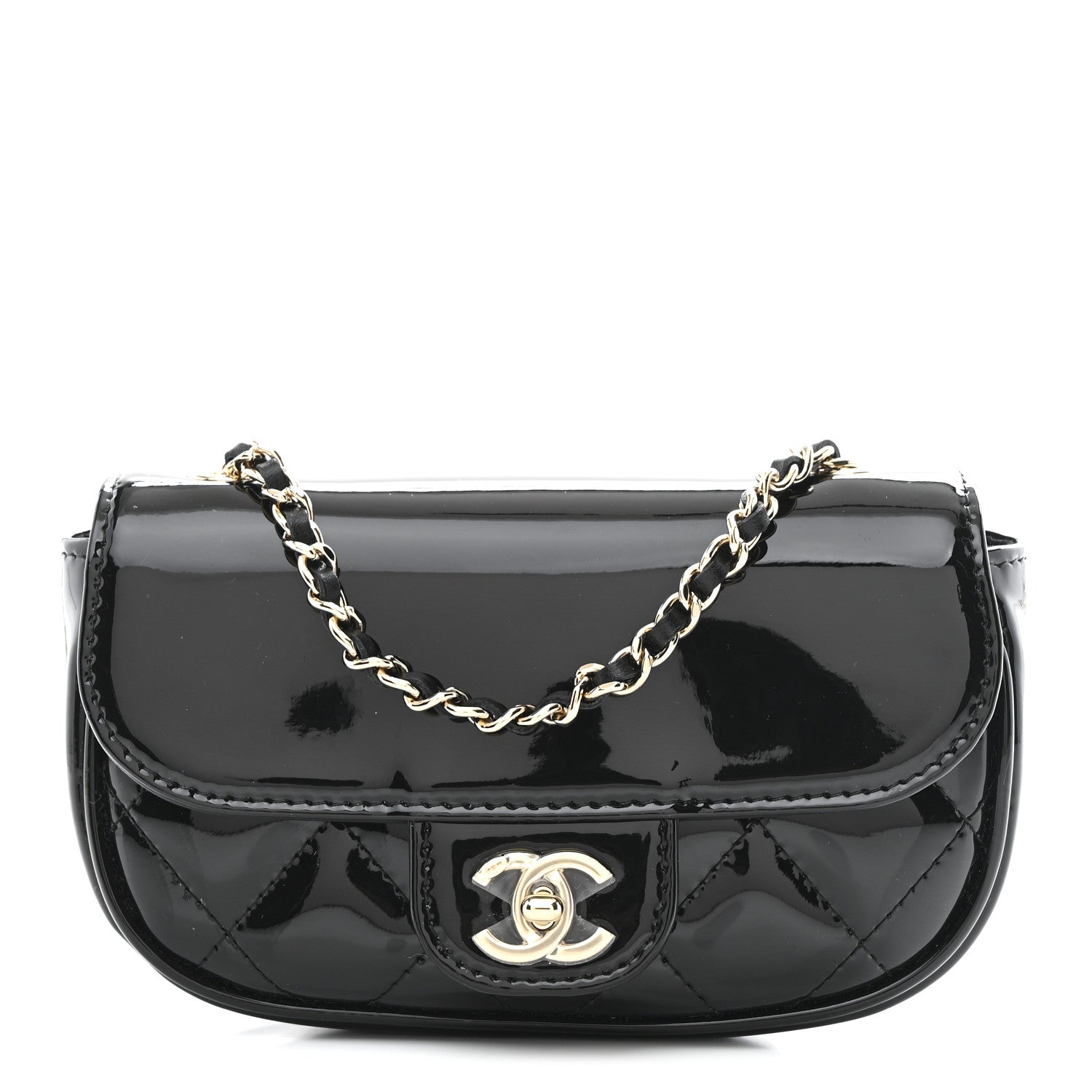 Chanel Patent Calfskin Quilted Mini Clutch Black