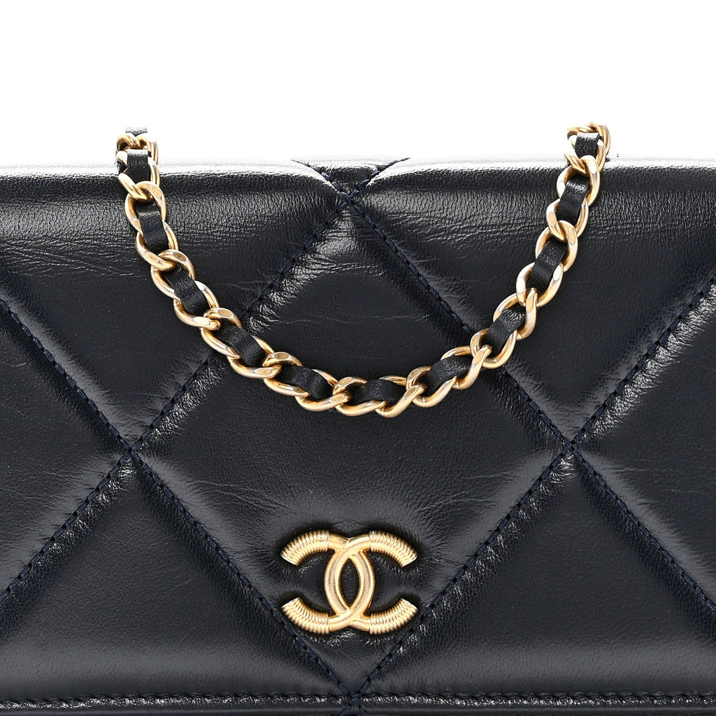 Chanel Lambskin Quilted Wallet On Chain WOC Navy