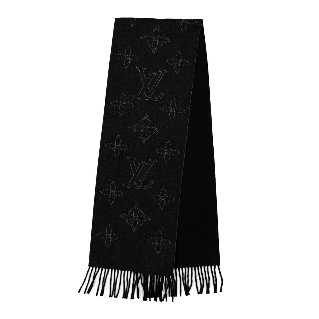 Louis Vuitton Cashmere Wool Silk Flight Mode Mahina Echarpes Scarf Black