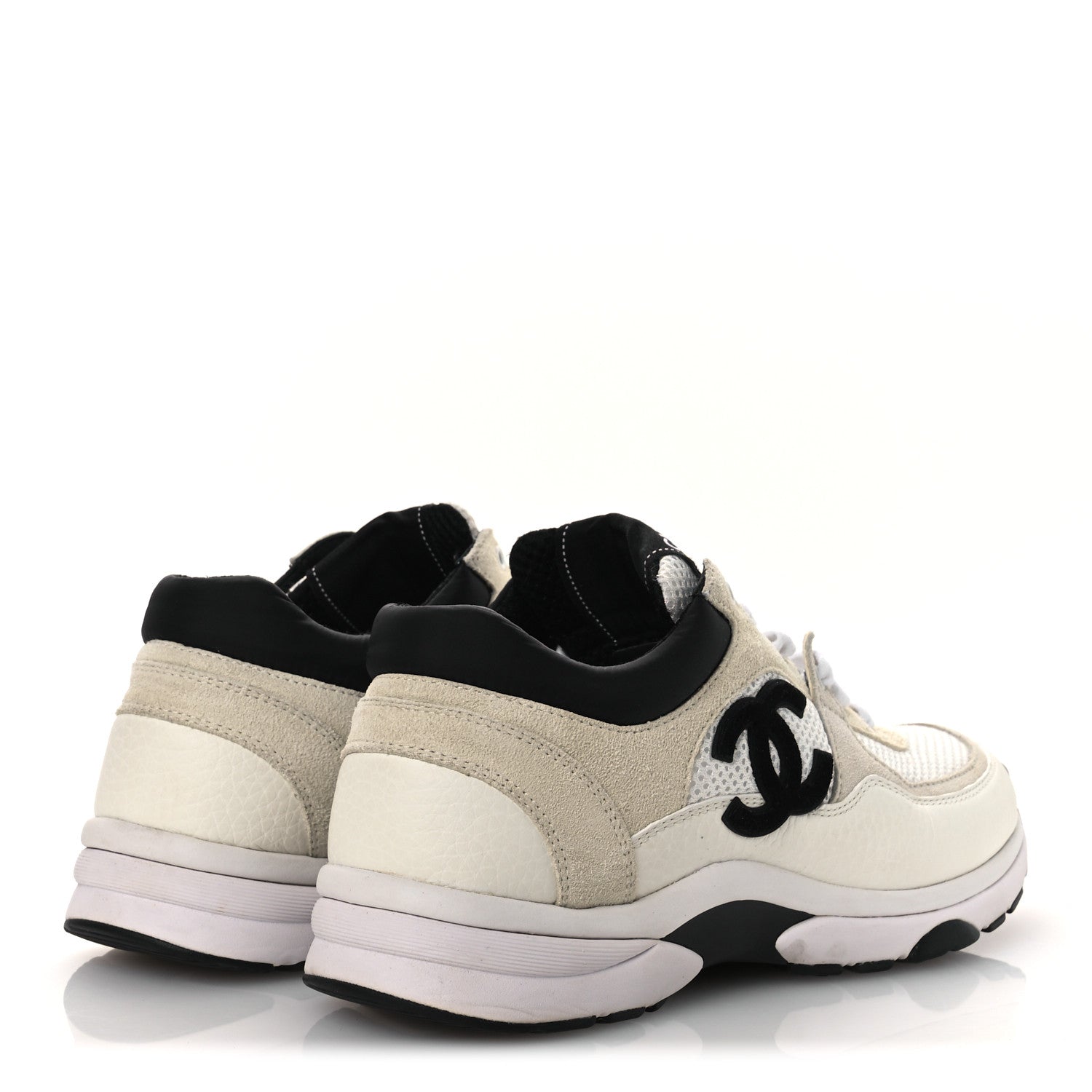Mesh Suede Calfskin Grained Calfskin Womens CC Sneakers 38 White Black