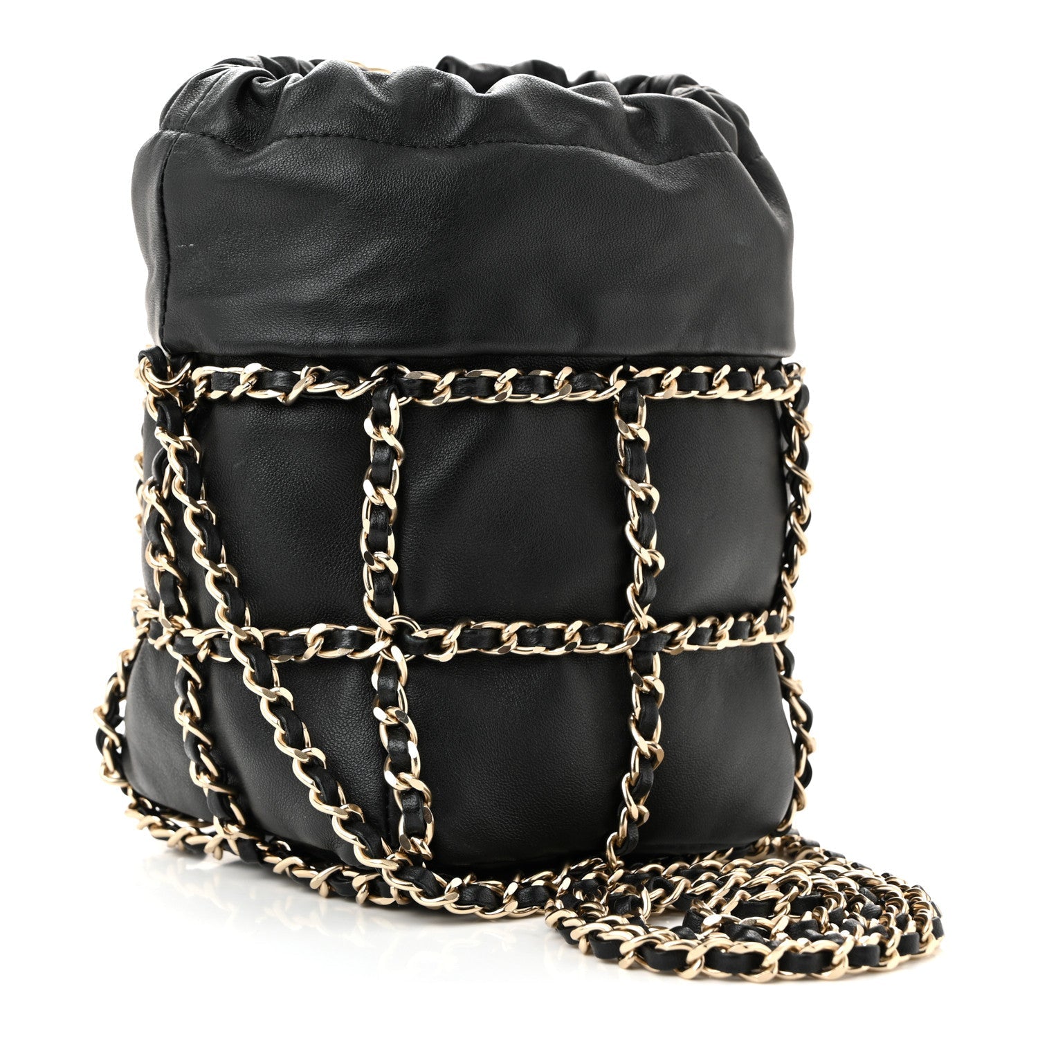 Chanel Lambskin Bucket Chain Drawstring Bag Black