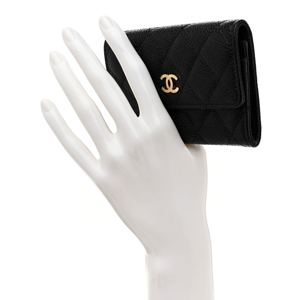 Caviar Quilted Flap Card Holder Black