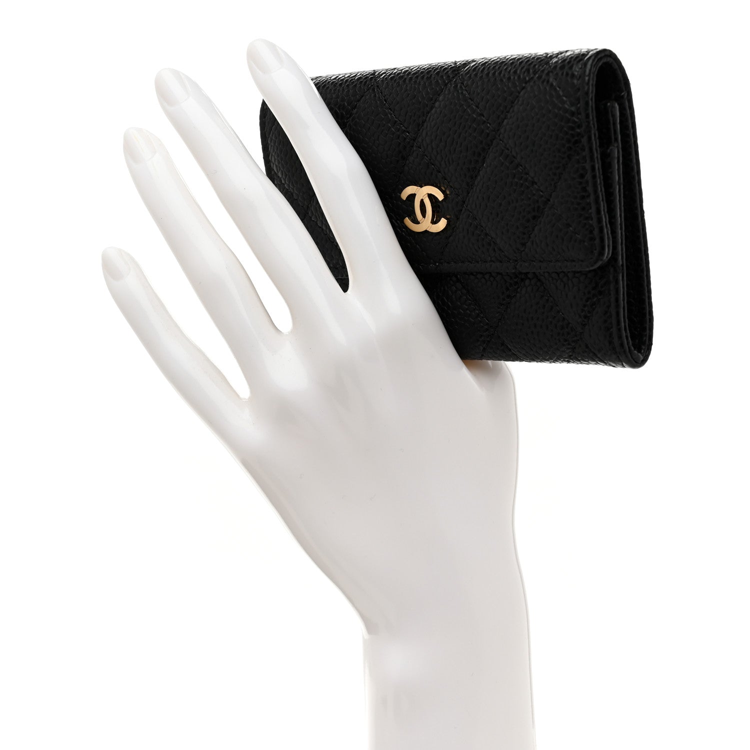 Caviar Quilted Flap Card Holder Black