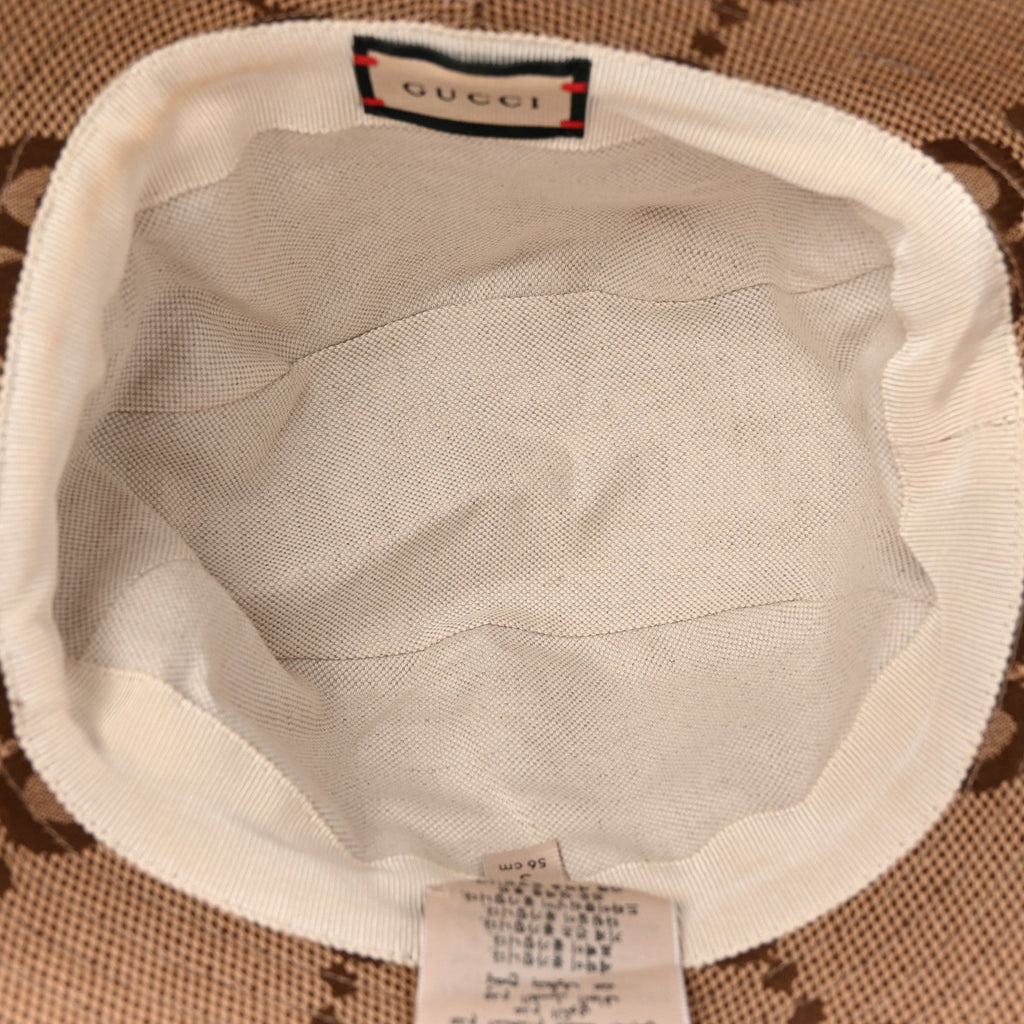 Gucci Monogram Jumbo GG Bucket Hat S Camel Ebony New Acero