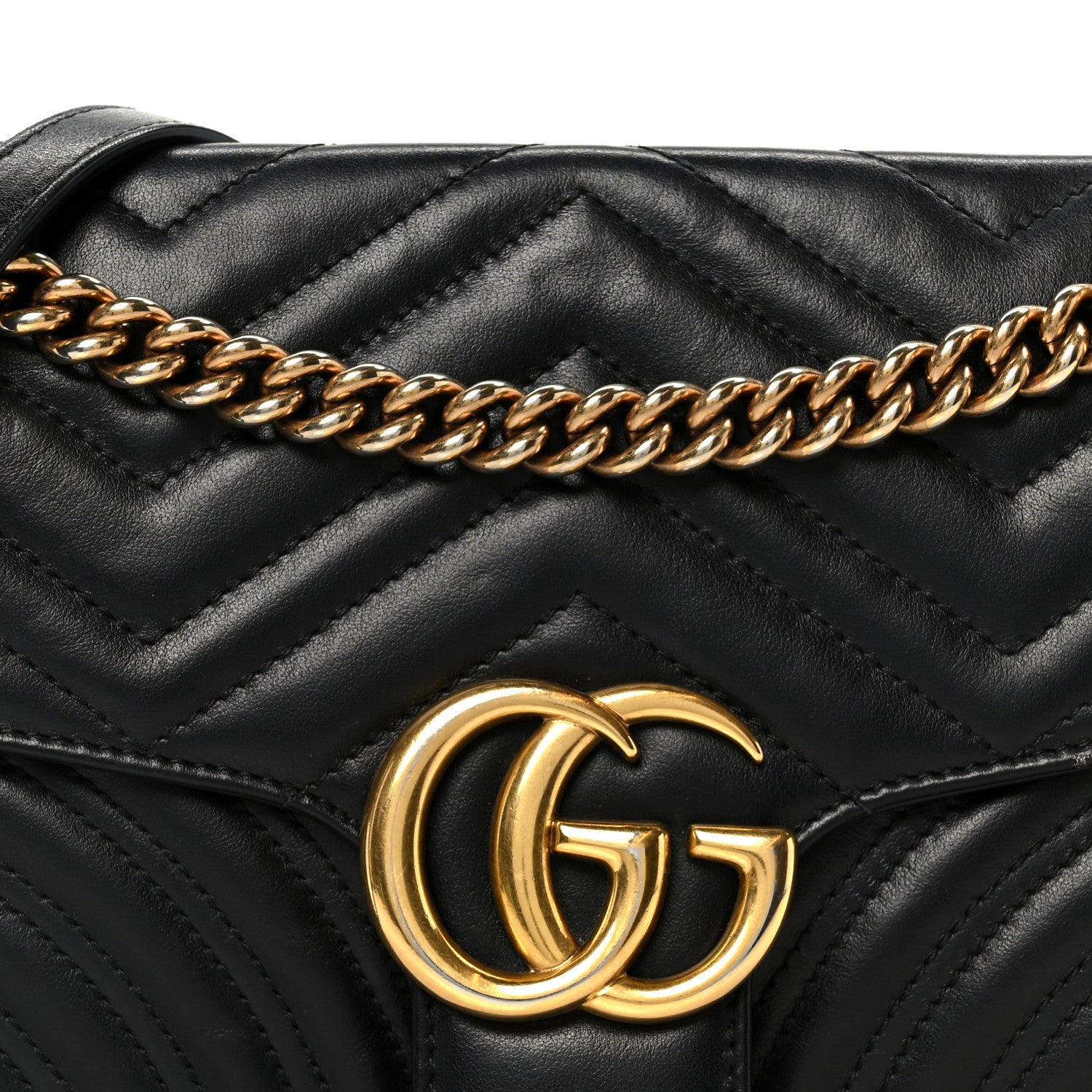 Gucci Calfskin Matelasse Small GG Marmont Shoulder Bag Black