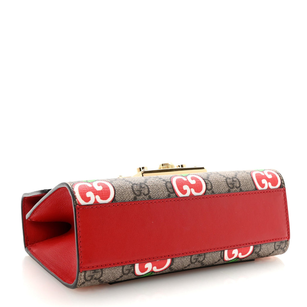 Gucci GG Supreme Monogram Apple Small Padlock Shoulder Bag Beige Multicolor Lobster Red