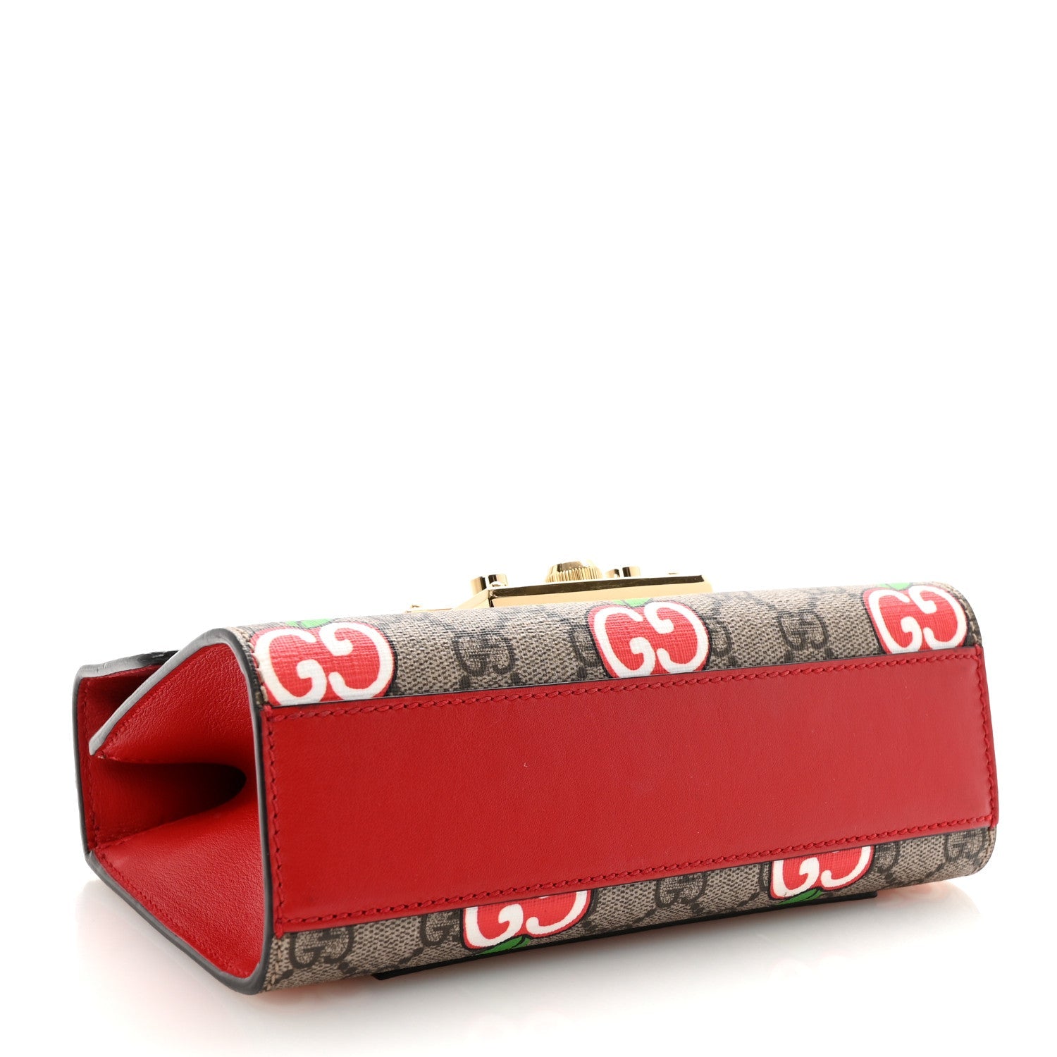 Gucci GG Supreme Monogram Apple Small Padlock Shoulder Bag Beige Multicolor Lobster Red