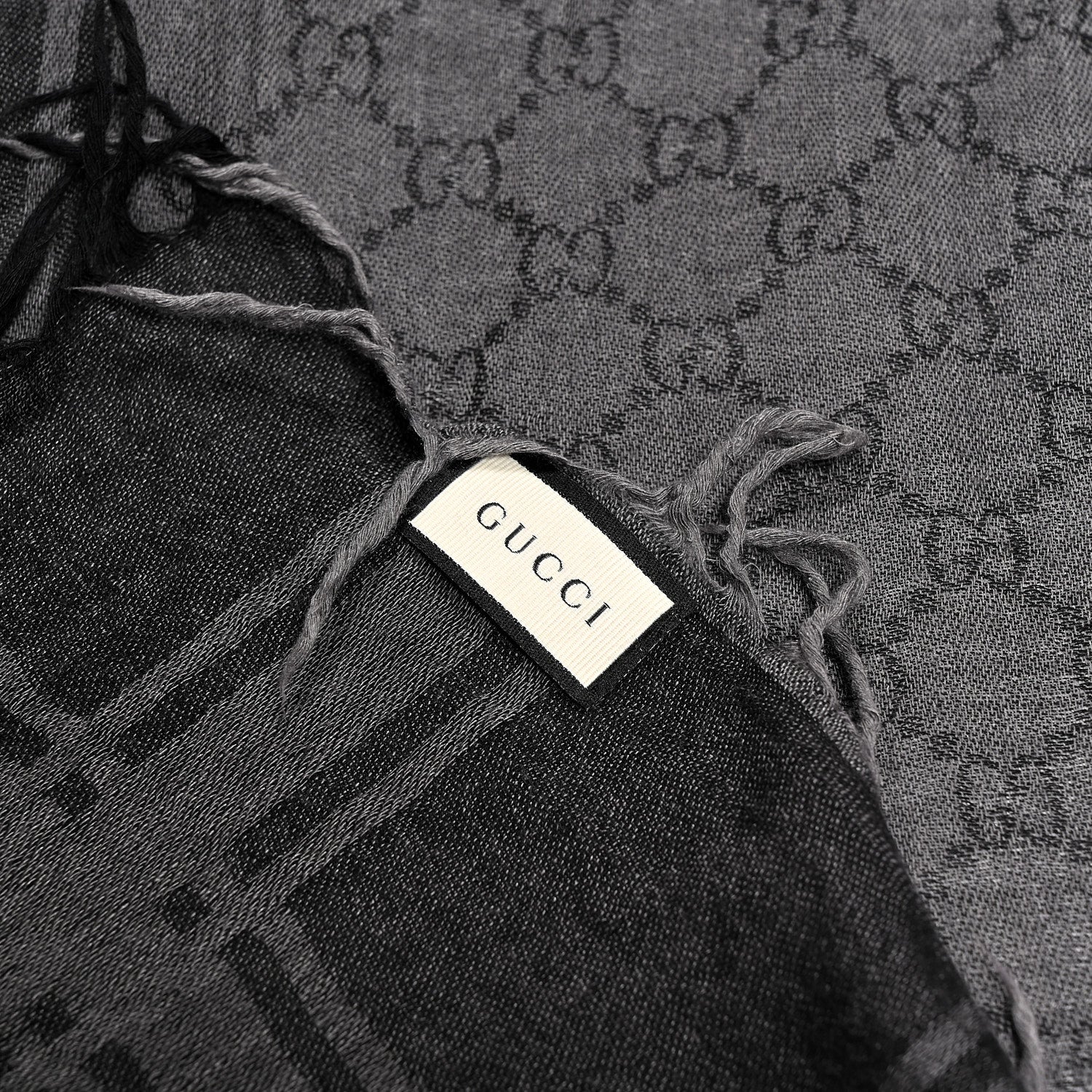 Gucci Wool Silk GG Monogram Diamante Plaid Surviee Shawl Graphite Black