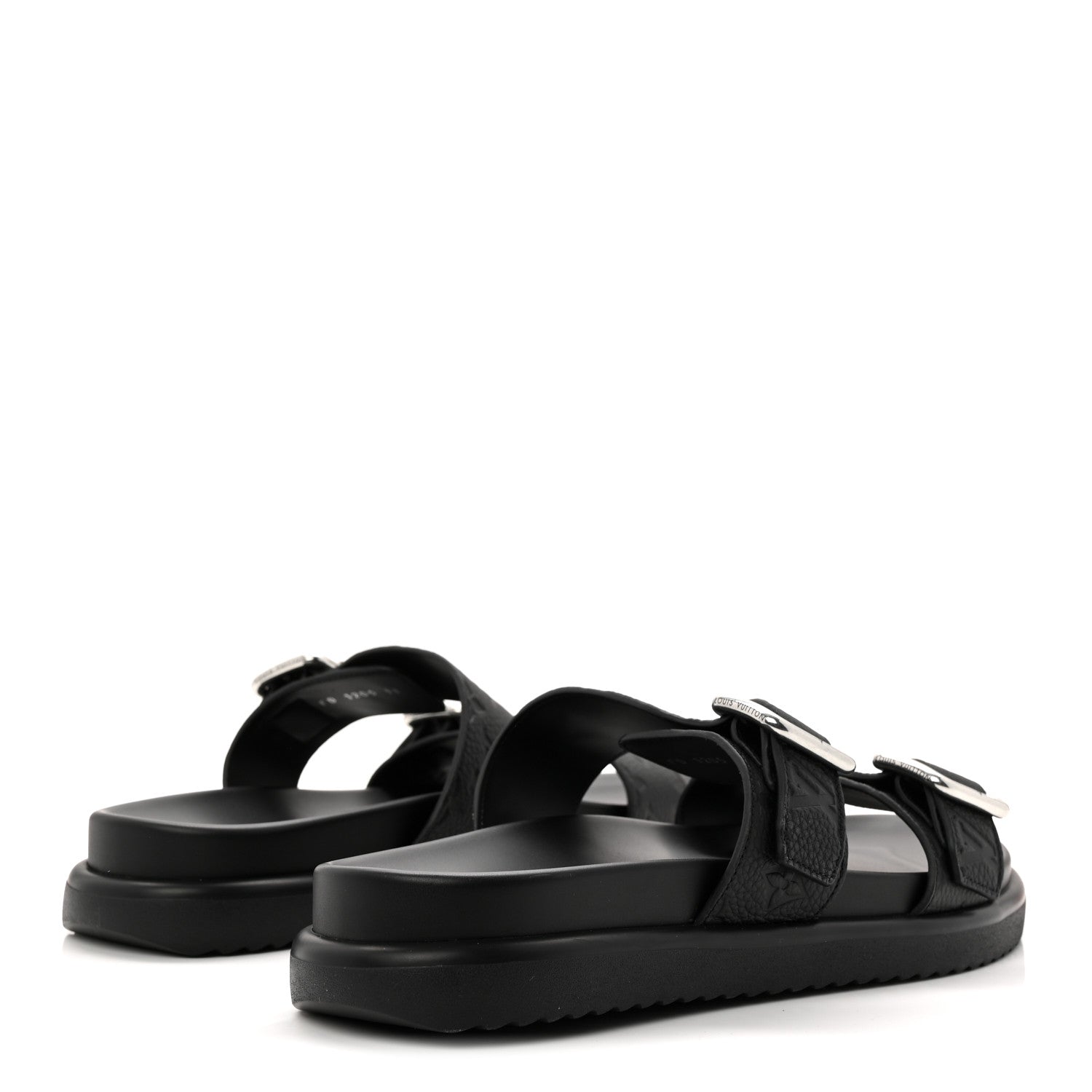 Louis Vuitton Grained Calfskin Embossed Monogram Mens Venice Mule Sandals 11 Black
