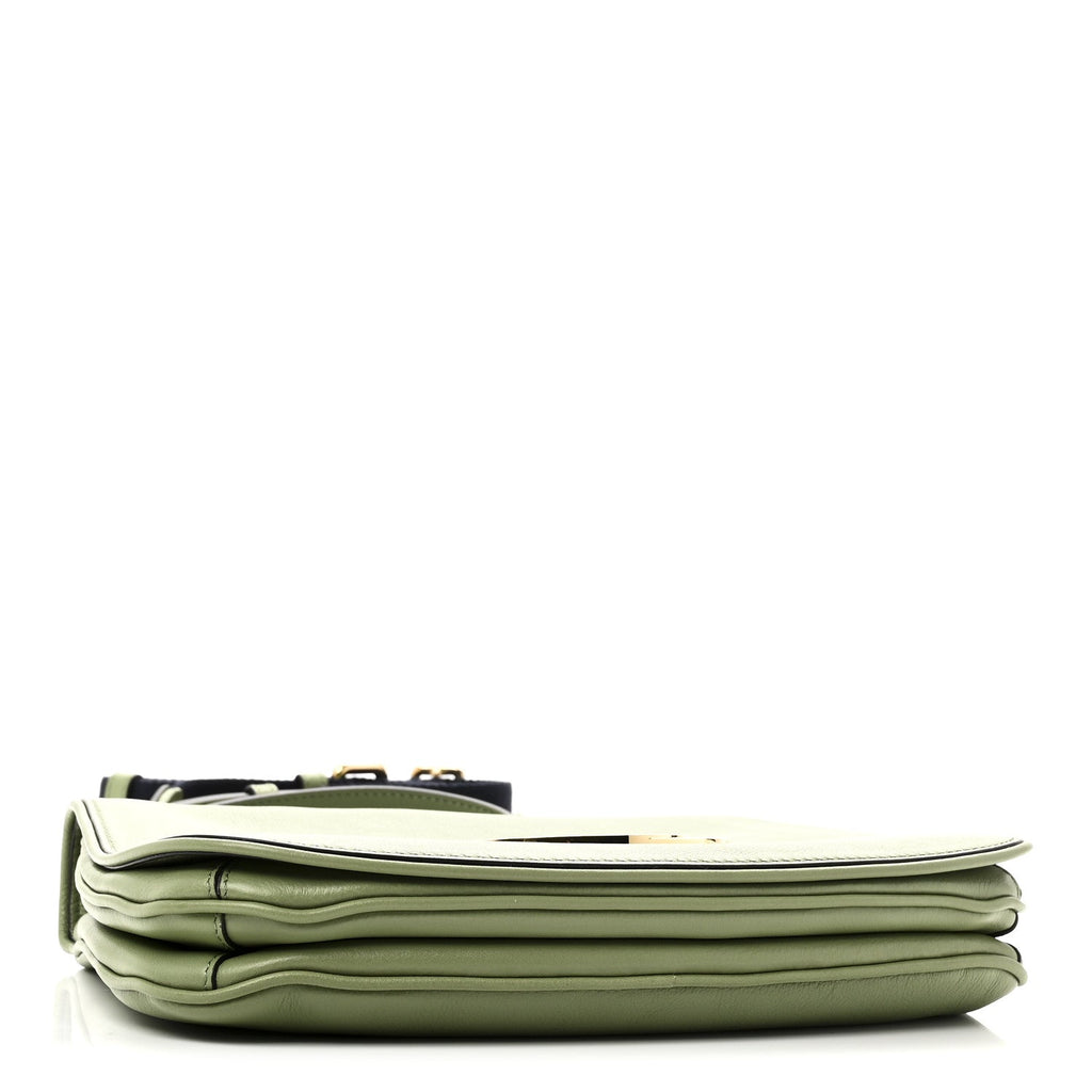 Gucci Roxy Calfskin Web Medium Blondie Top Handle Shoulder Flap Bag Salamander Green