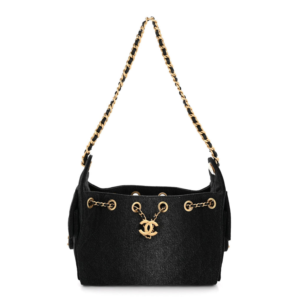 Chanel Washed Denim Quilted Mini Chanel 25 Handbag Black