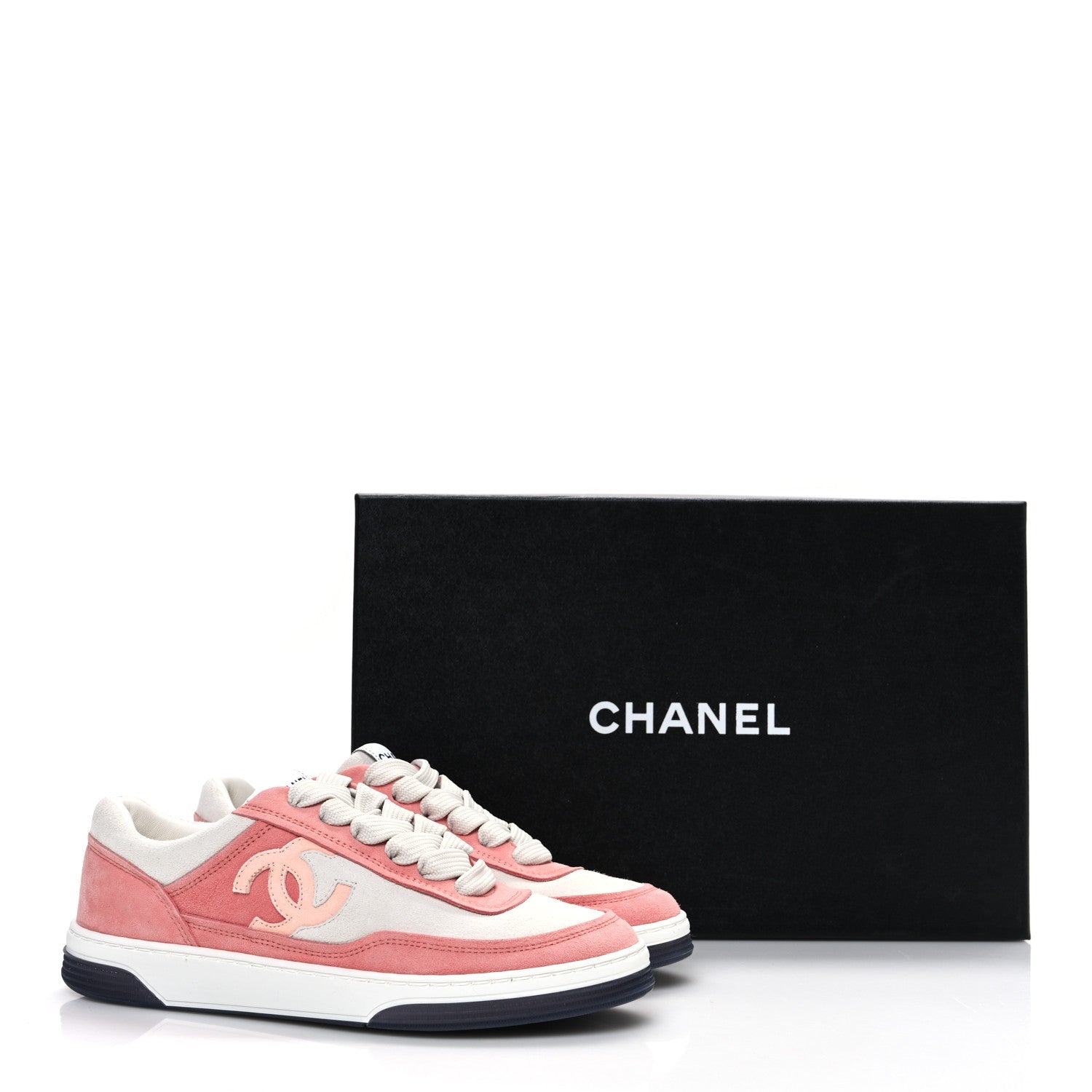 Chanel Suede Kidskin Womens CC Sneakers 35.5 White Pink