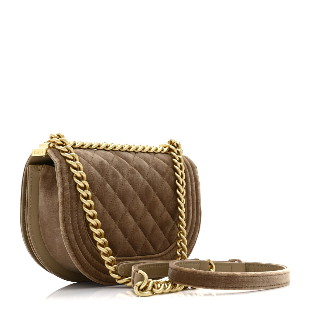 Chanel Velvet Quilted Small Boy Messenger Bag Beige