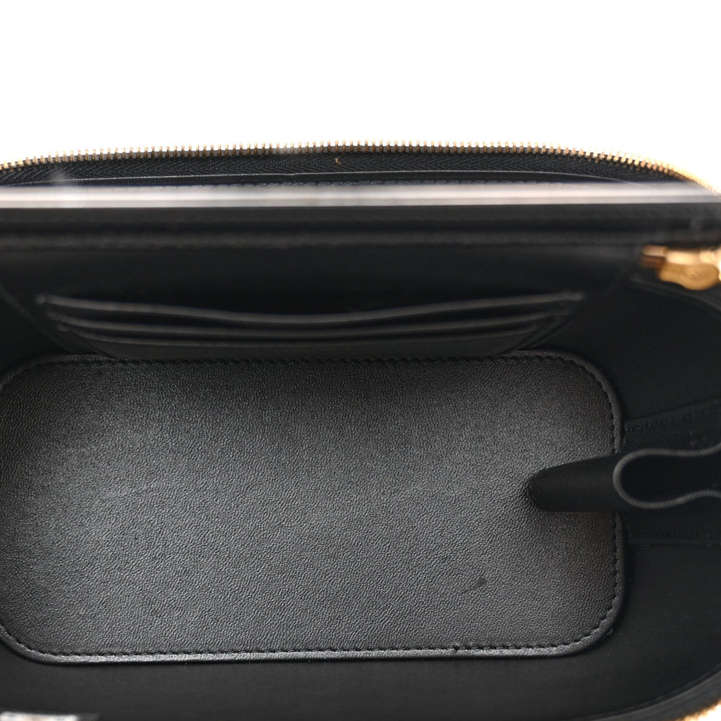 Chanel Lambskin Enamel Quilted Small Coco Hearts Vanity Case With Chain Black