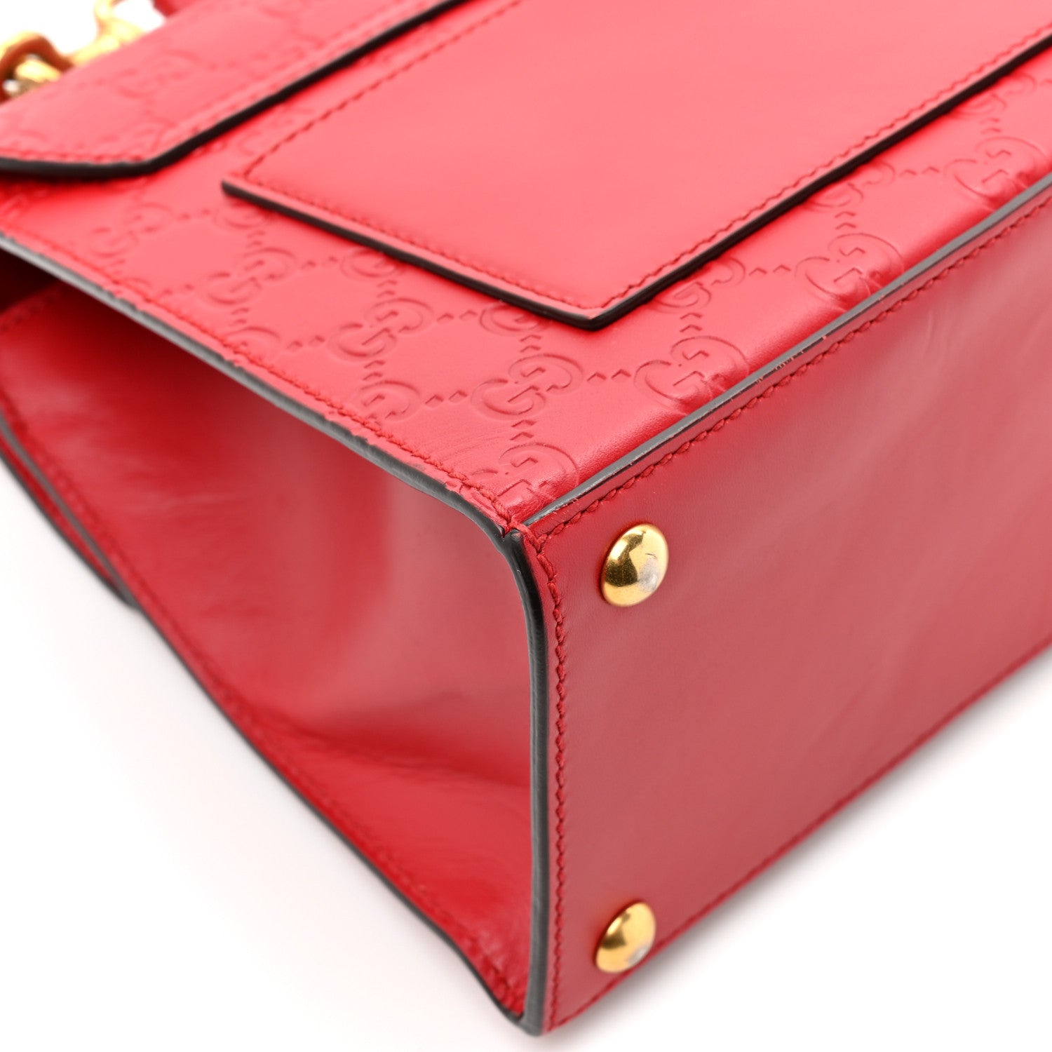 Gucci Guccissima Signature Small Padlock Top Handle Bag Hibiscus Red