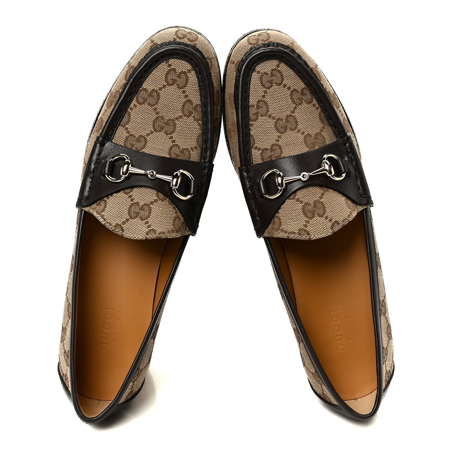 Gucci Canvas GG Monogram Horsebit Calfskin Womens Horsebit Platform Loafers 39.5 Beige Ebony Cocoa