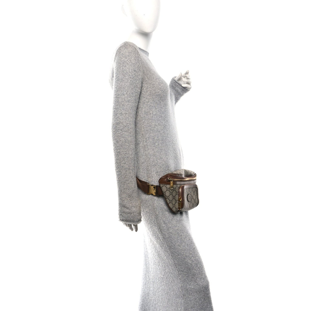 Gucci GG Supreme Monogram Textured Calfskin Retro Interlocking G Belt Bag Beige Ebony Brown Sugar