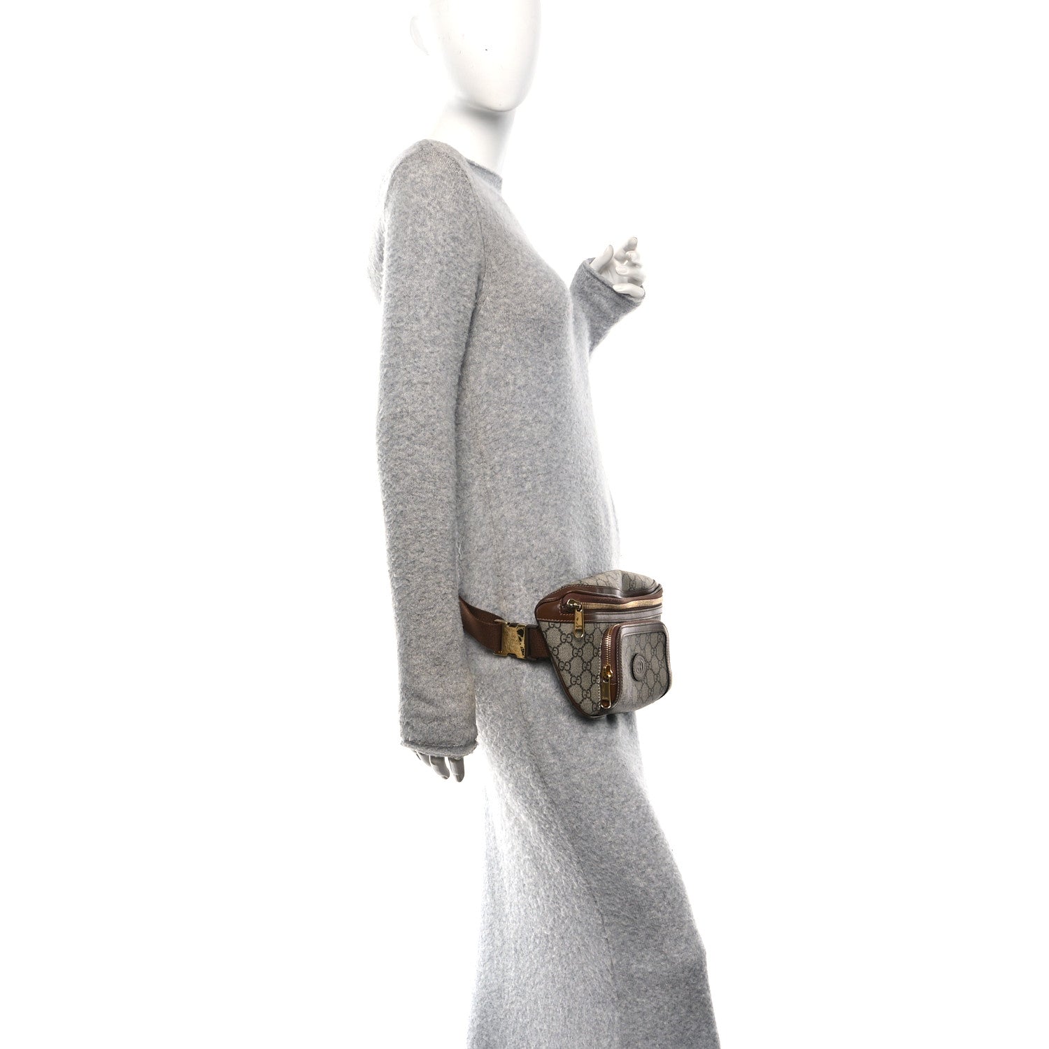 Gucci GG Supreme Monogram Textured Calfskin Retro Interlocking G Belt Bag Beige Ebony Brown Sugar