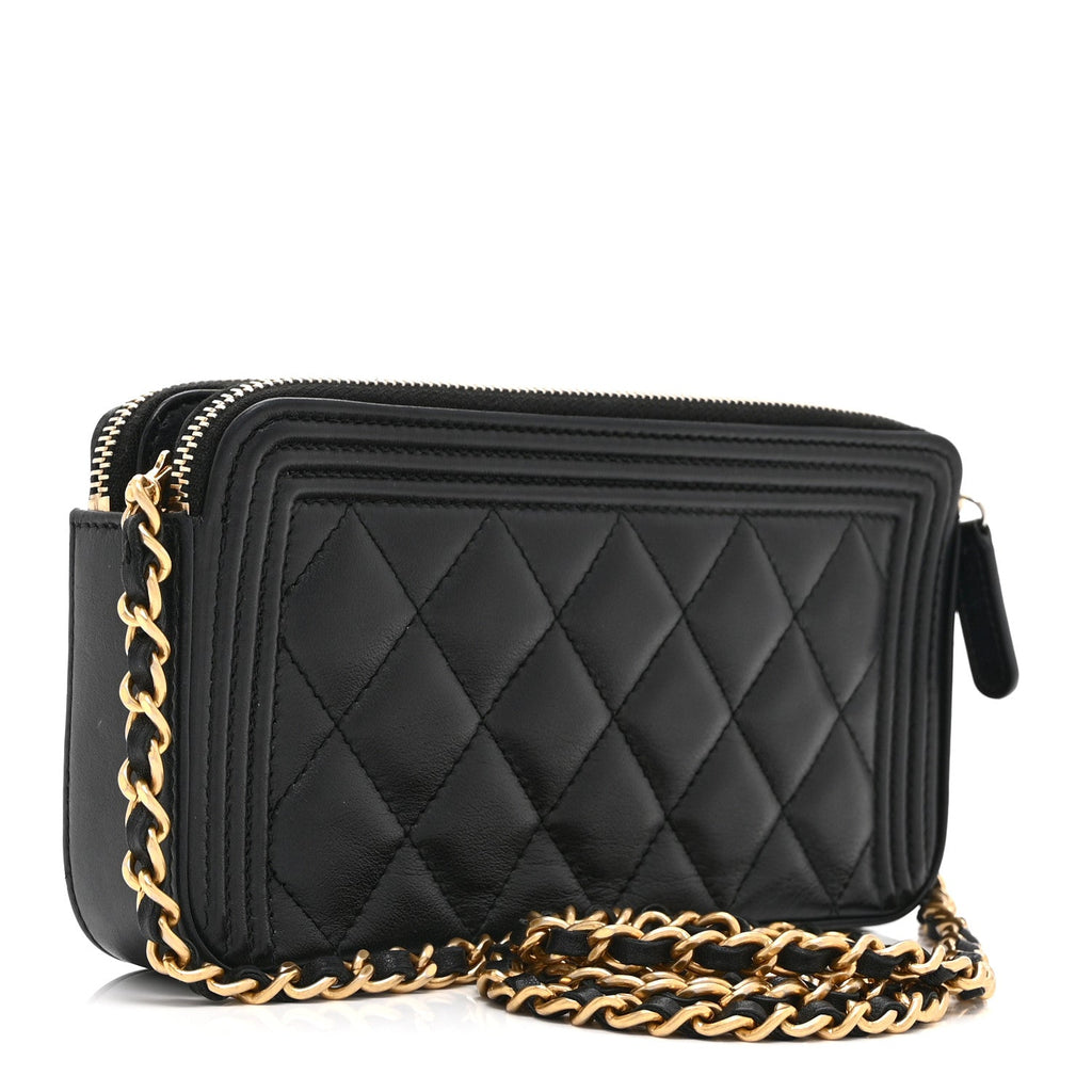 Chanel Calfskin Quilted Small Boy Clutch With Chain Black