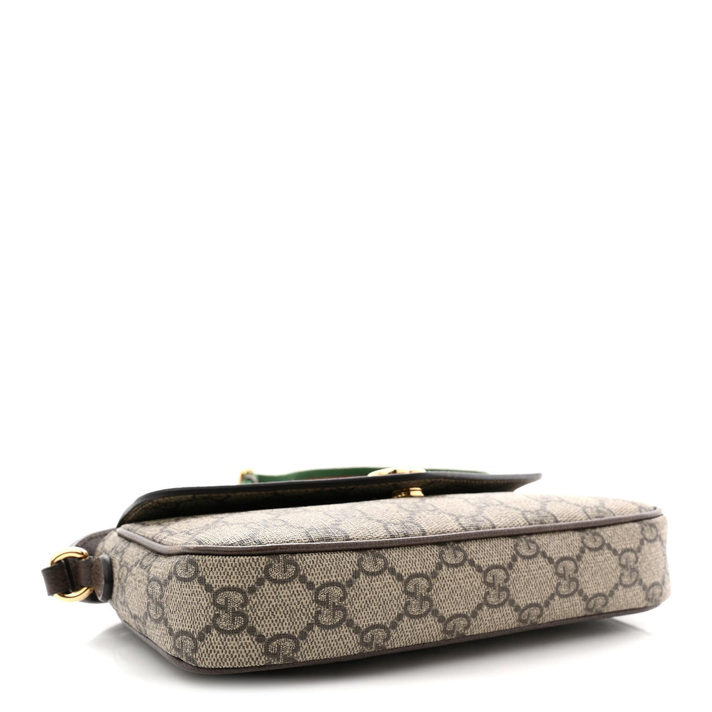 Gucci GG Supreme Monogram Textured Dollar Calfskin Web Mini Ophidia Envelope Shoulder Bag Beige Ebony